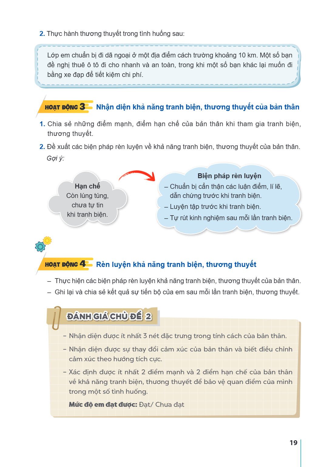 2. Thực hành thương thuyết trong tình huống sau: Lớp em chuẩn bị đi dã ngoại ở một địa điểm cách trường khoảng 10 km. Một số bạn đề nghị thuê ô tô đi cho nhanh 