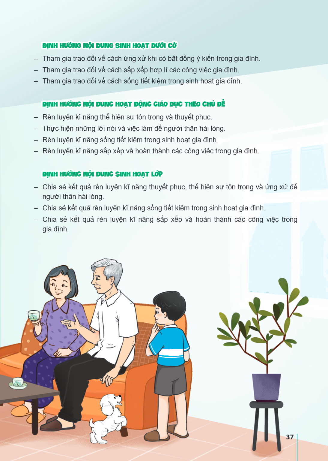 ĐỊNH HƯỚNG NỘI DUNG SINH HOẠT DƯỚI CỜ Tham gia trao đổi về cách ứng xử khi có bất đồng ý kiến trong gia đình. Tham gia trao đổi về cách sắp xếp hợp lí các công 