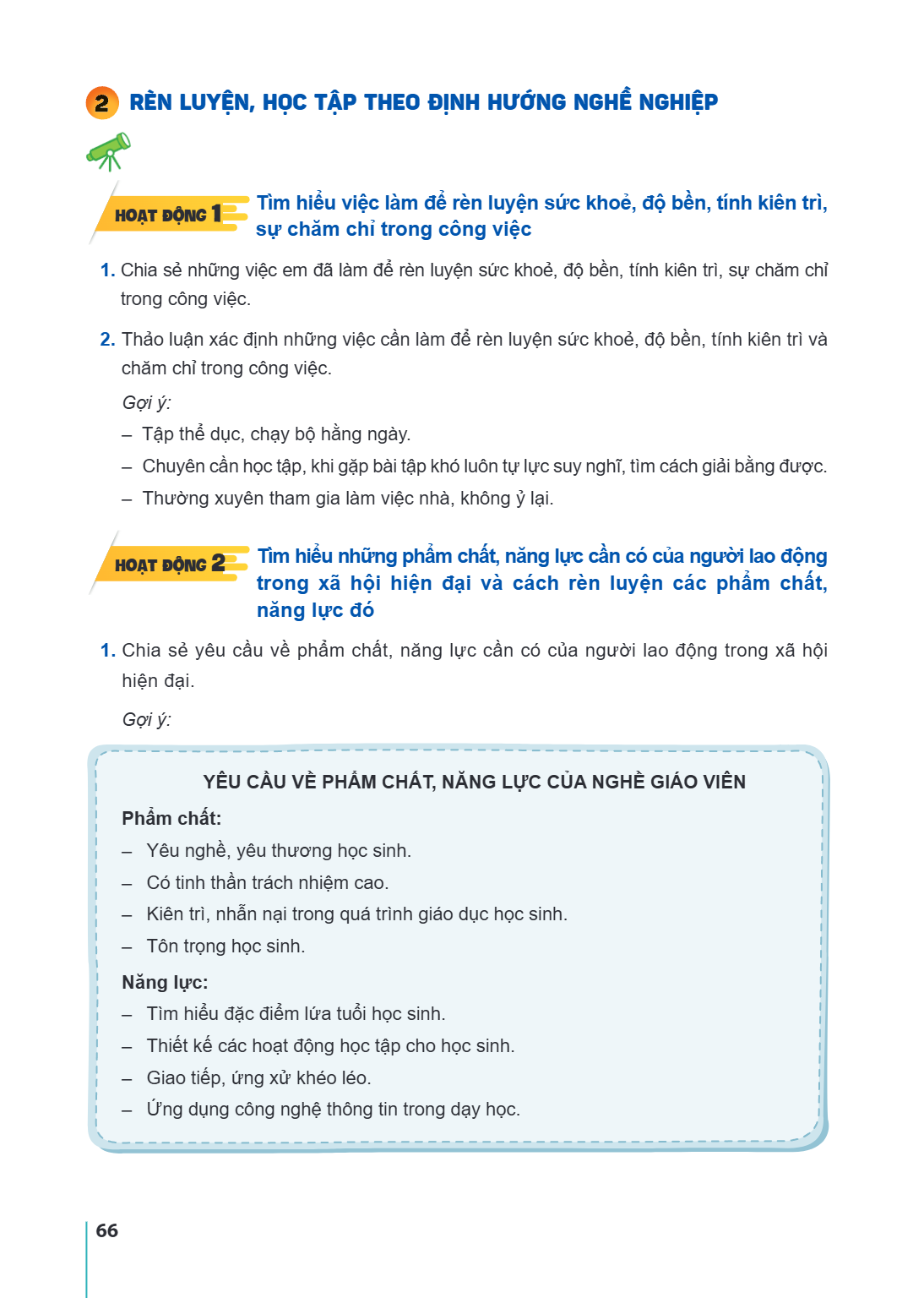 Bài 2. RÈN LUYỆN, HỌC TẬP THEO ĐỊNH HƯỚNG NGHỀ NGHIỆP HOẠT ĐỘNG 1 Tìm hiểu việc làm để rèn luyện sức khoẻ, độ bền, tính kiên trì, sự chăm chỉ trong công việc Ch