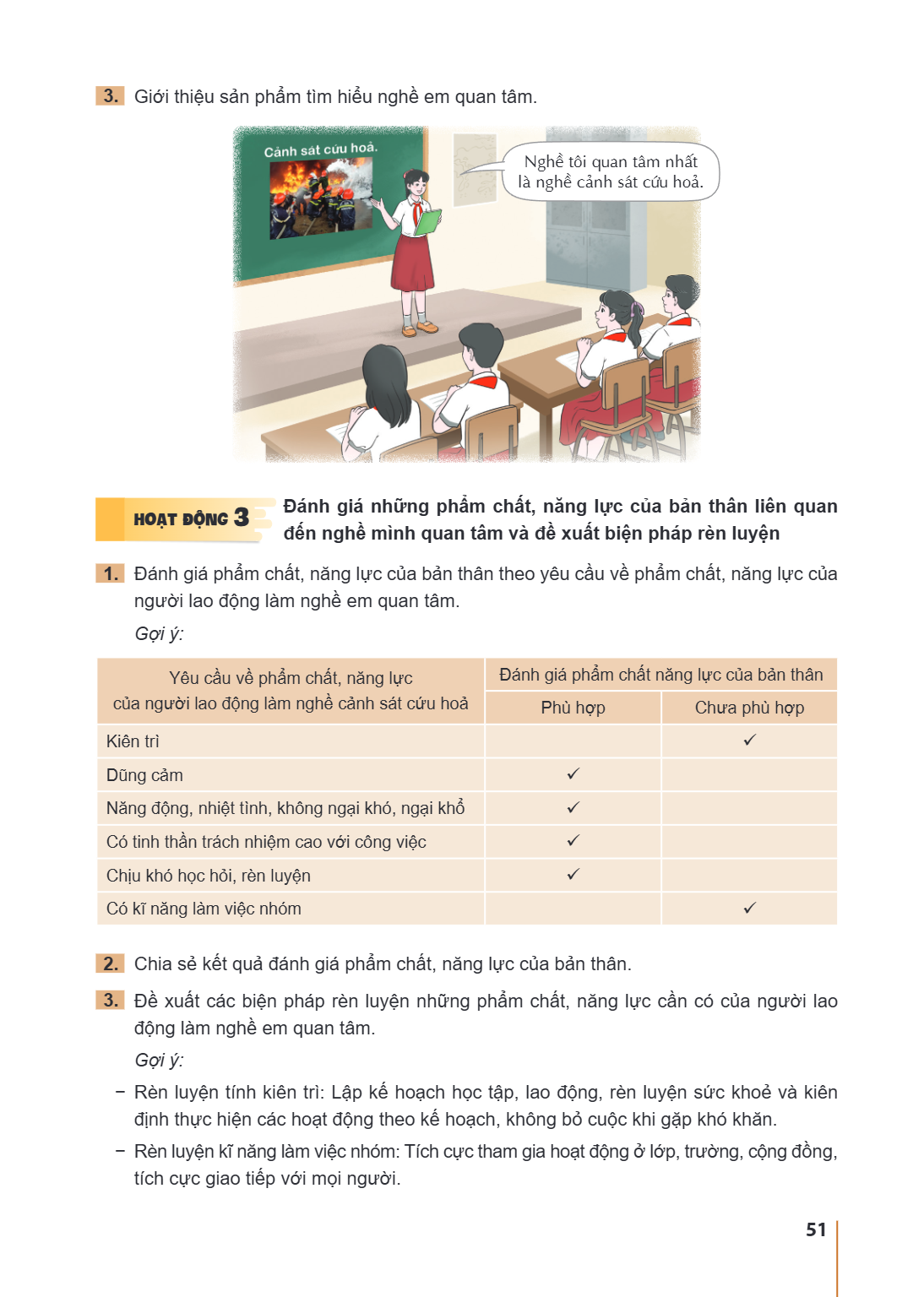 Giới thiệu sản phẩm tìm hiểu nghề em quan tâm. HOẠT ĐỘNG 3 Đánh giá những phẩm chất, năng lực của bản thân liên quan đến nghề mình quan tâm và đề xuất biện pháp
