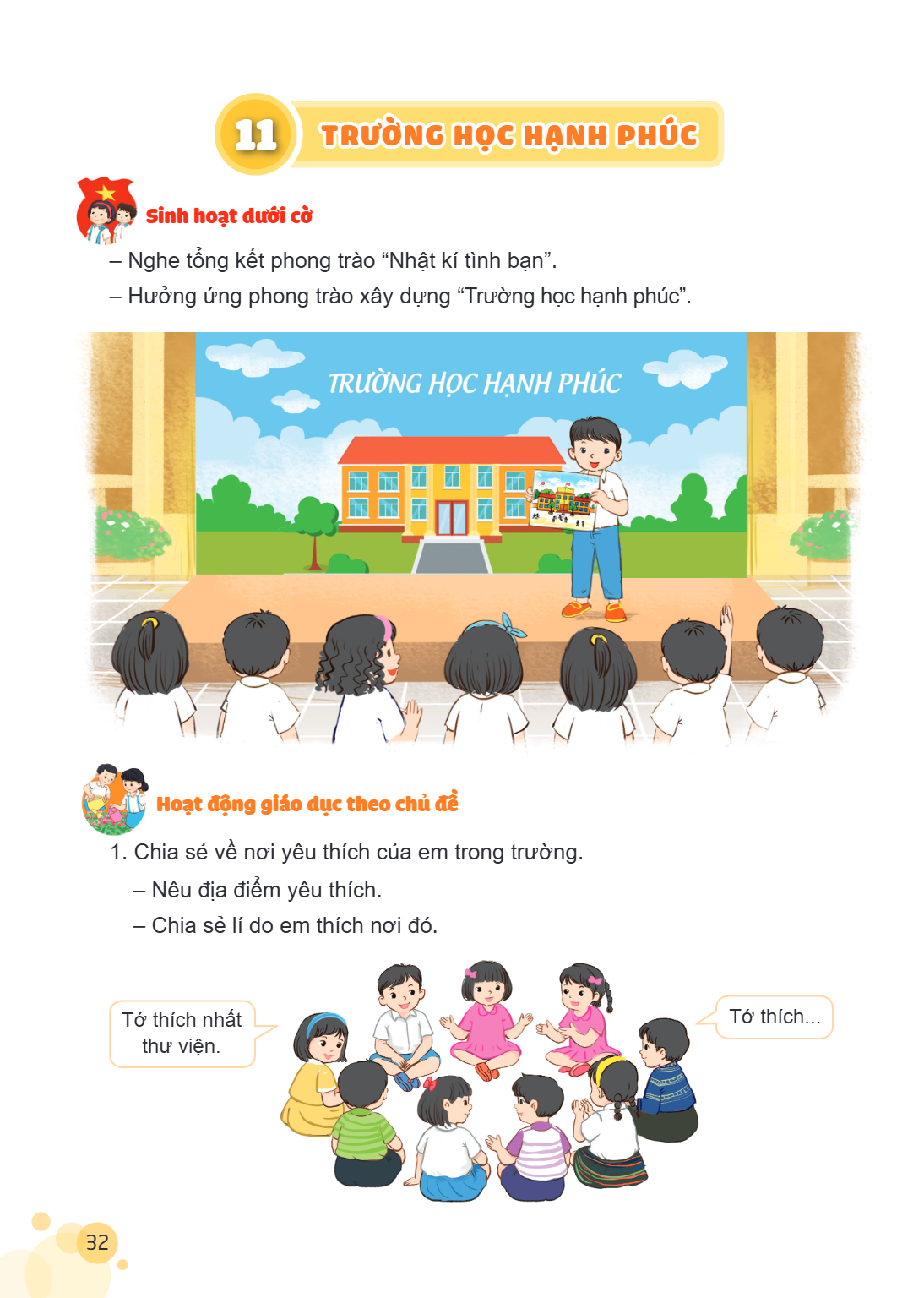 Bài 11. TRƯỜNG HỌC HẠNH PHÚC Sinh hoạt dưới cờ – Nghe tổng kết phong trào "Nhật kí tình bạn". – Hưởng ứng phong trào xây dựng "Trường học hạnh phúc". Hoạt động 