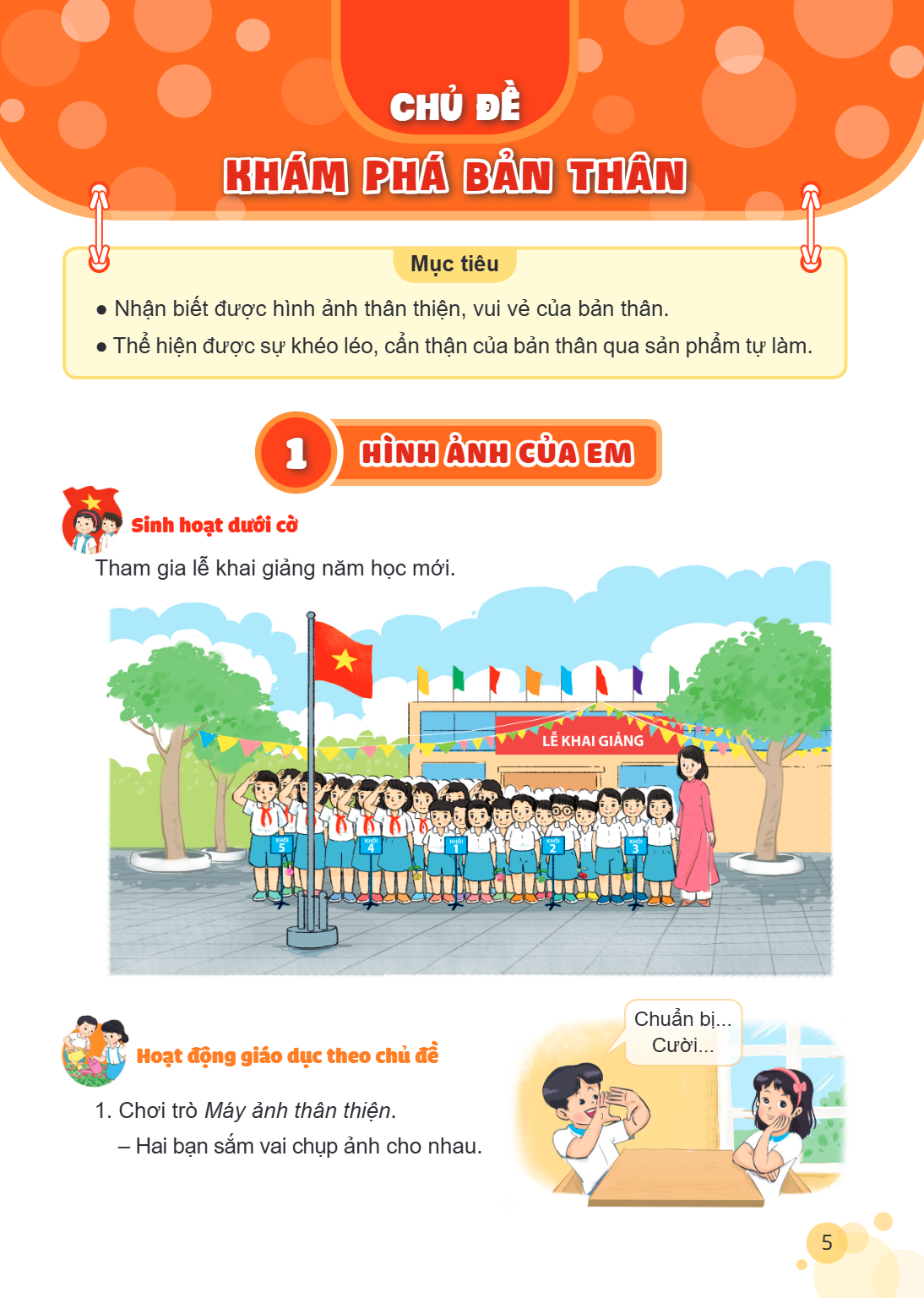 CHỦ ĐỀ KHÁM PHÁ BẢN THÂN Mục tiêu Nhận biết được hình ảnh thân thiện, vui vẻ của bản thân. Thể hiện được sự khéo léo, cẩn thận của bản thân qua sản phẩm tự làm.