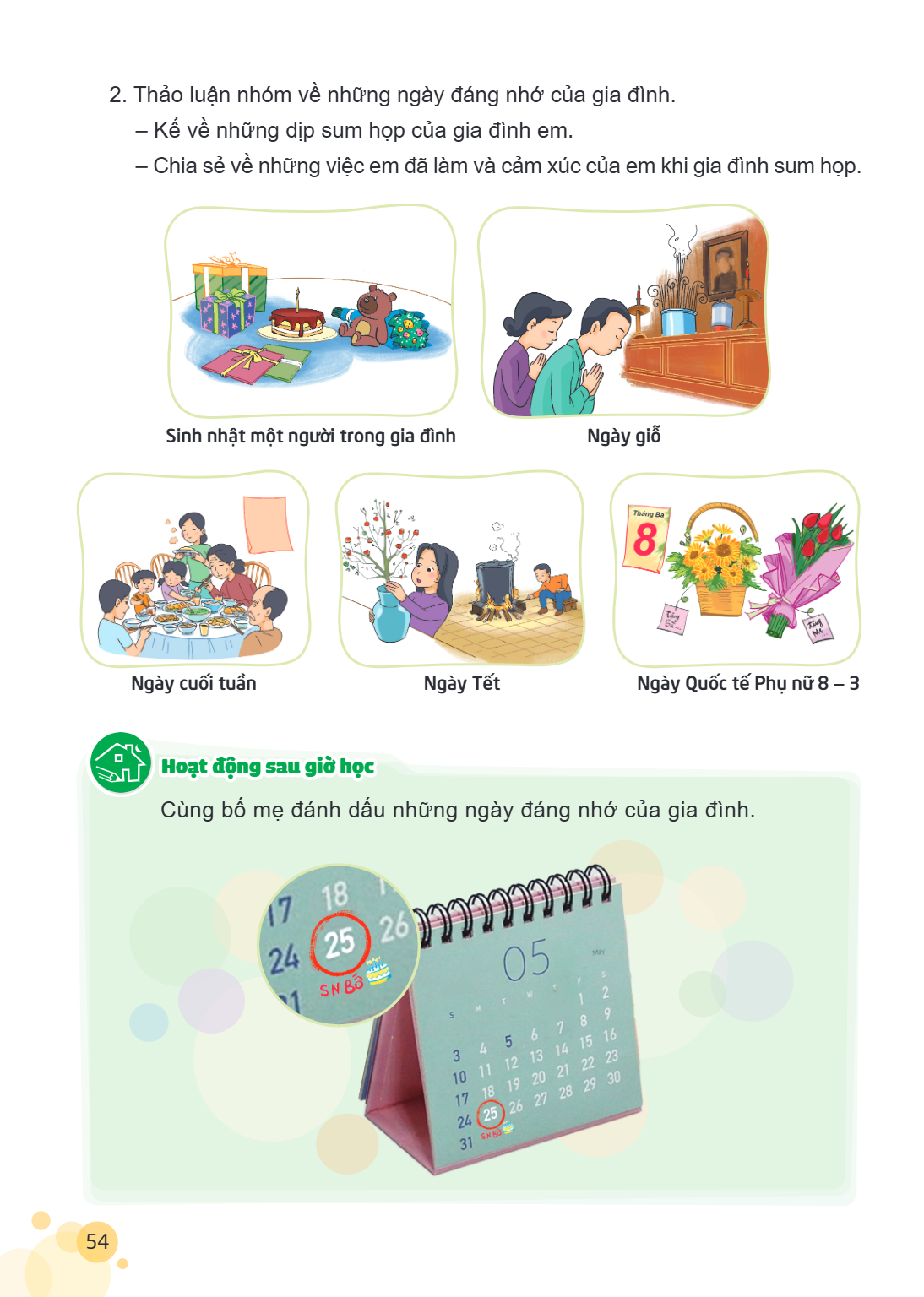 Thảo luận nhóm về những ngày đáng nhớ của gia đình. – Kể về những dịp sum họp của gia đình em. – Chia sẻ về những việc em đã làm và cảm xúc của em khi gia đình 
