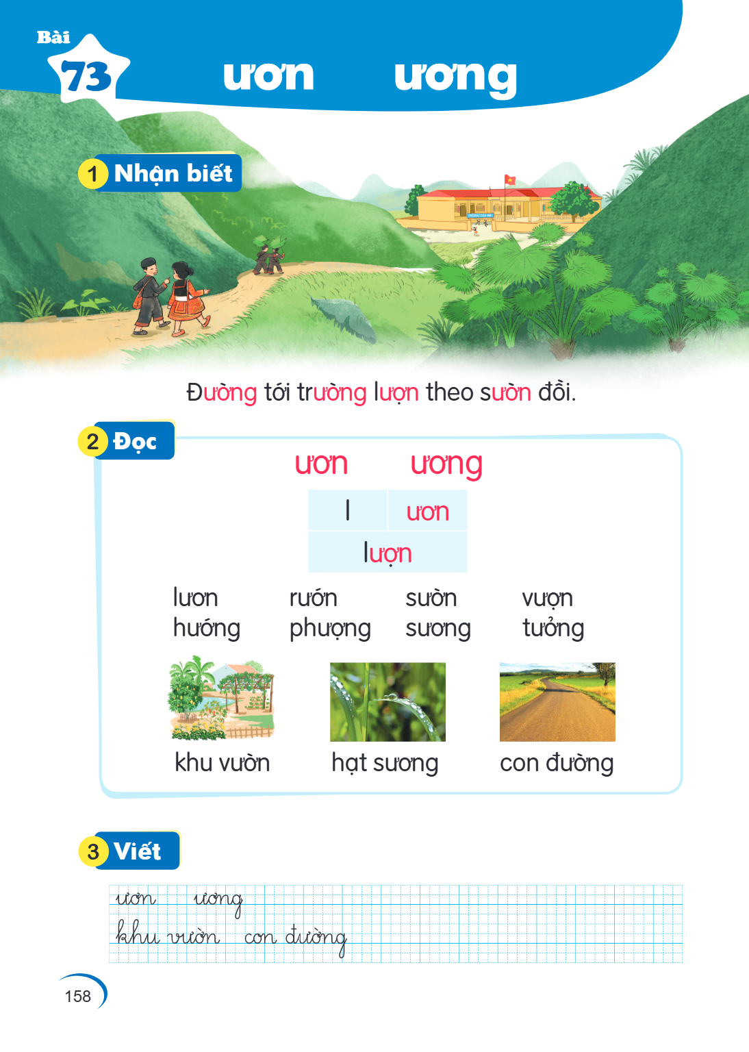 Bài 73. ơn ơng Bài 73 ươn ương 1 Nhận biết Đường tới trường lượn theo sườn đồi. 2 Đọc ơn ơng ơn lơn lươn hương ruốn sương suờn tuởng vuợn khu vườn hạt sương con