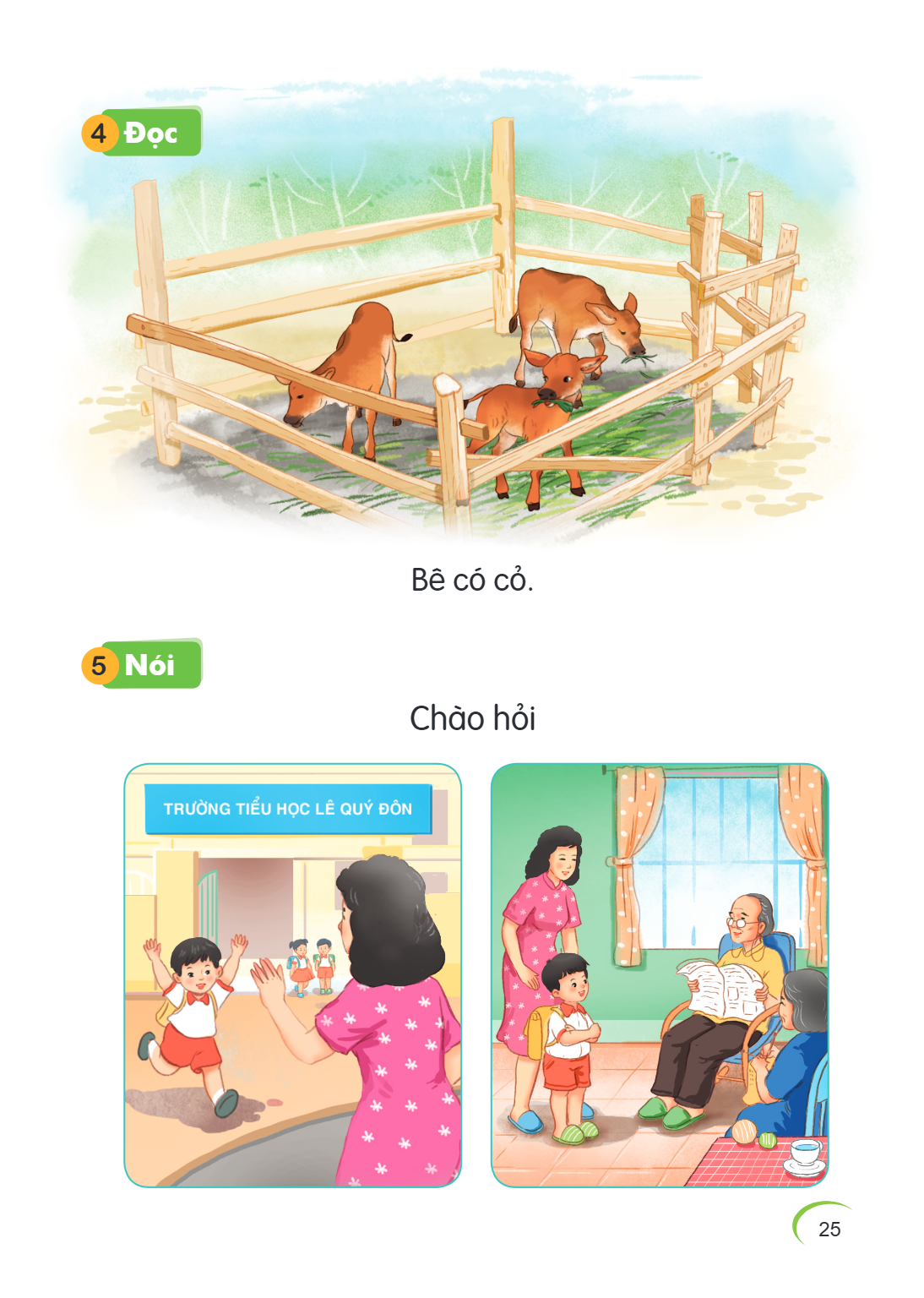 4 Đọc Bê có cỏ. 5 Nói Chào hỏi
