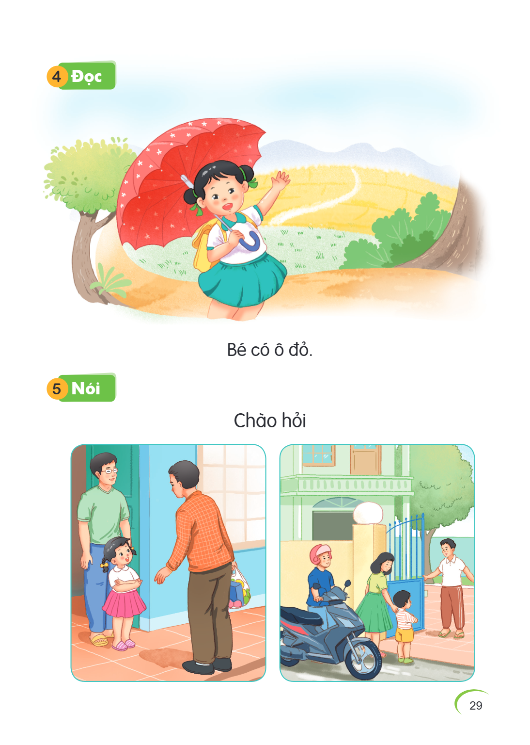 4 Đọc Bé có ô đỏ. 5 Nói Chào hỏi