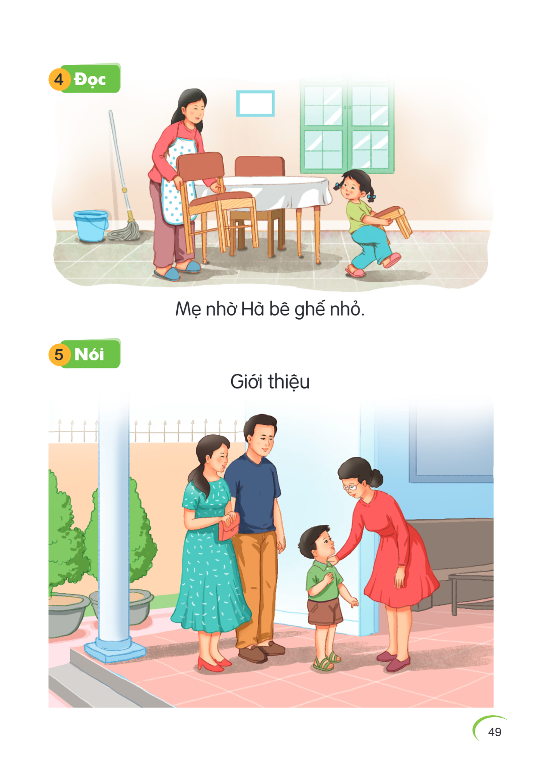 4 Đọc Mẹ nhờ Hà bê ghế nhỏ. 5 Nói Giới thiệu