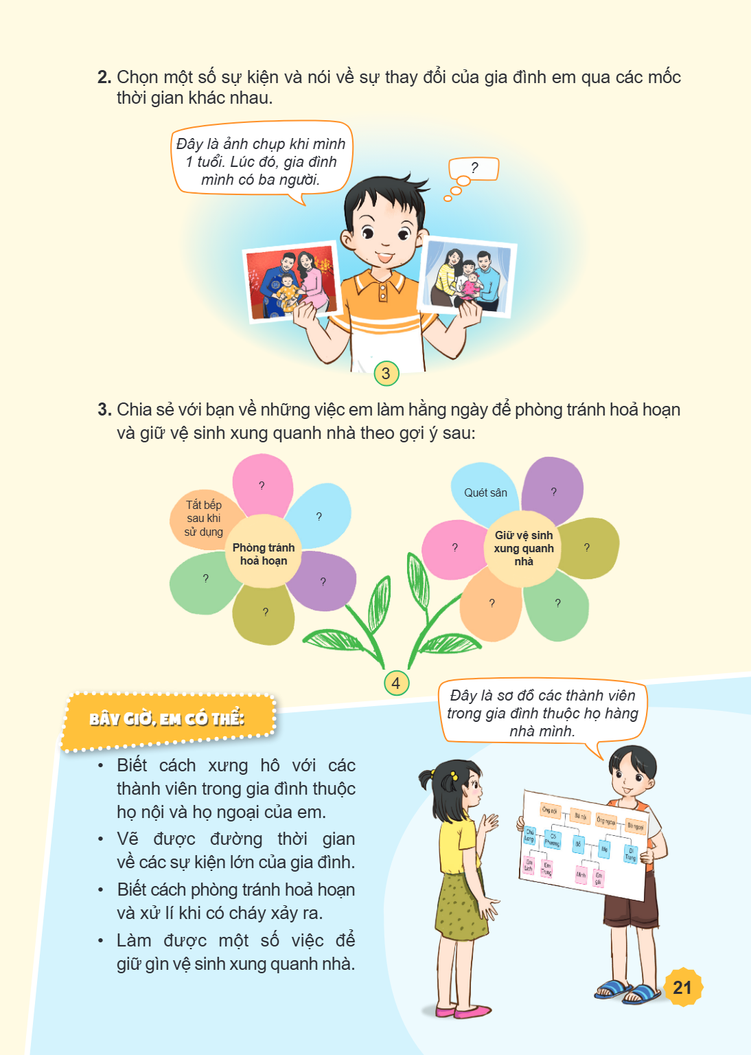 2. Chọn một số sự kiện và nói về sự thay đổi của gia đình em qua các mốc thời gian khác nhau. Đây là ảnh chụp khi mình 1 tuổi. Lúc đó, gia đình ? mình có ba ngư