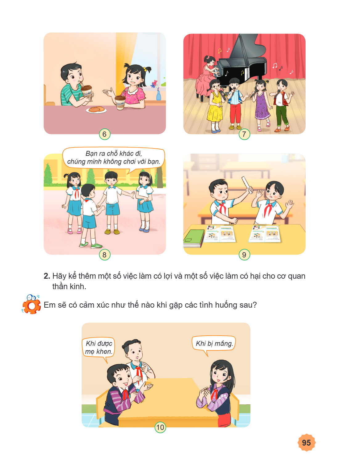 6 7 Bạn ra chỗ khác đi, chúng mình không chơi với bạn. 8 9 Hãy kể thêm một số việc làm có lợi và một số việc làm có hại cho cơ quan thần kinh. Em sẽ có cảm xúc 