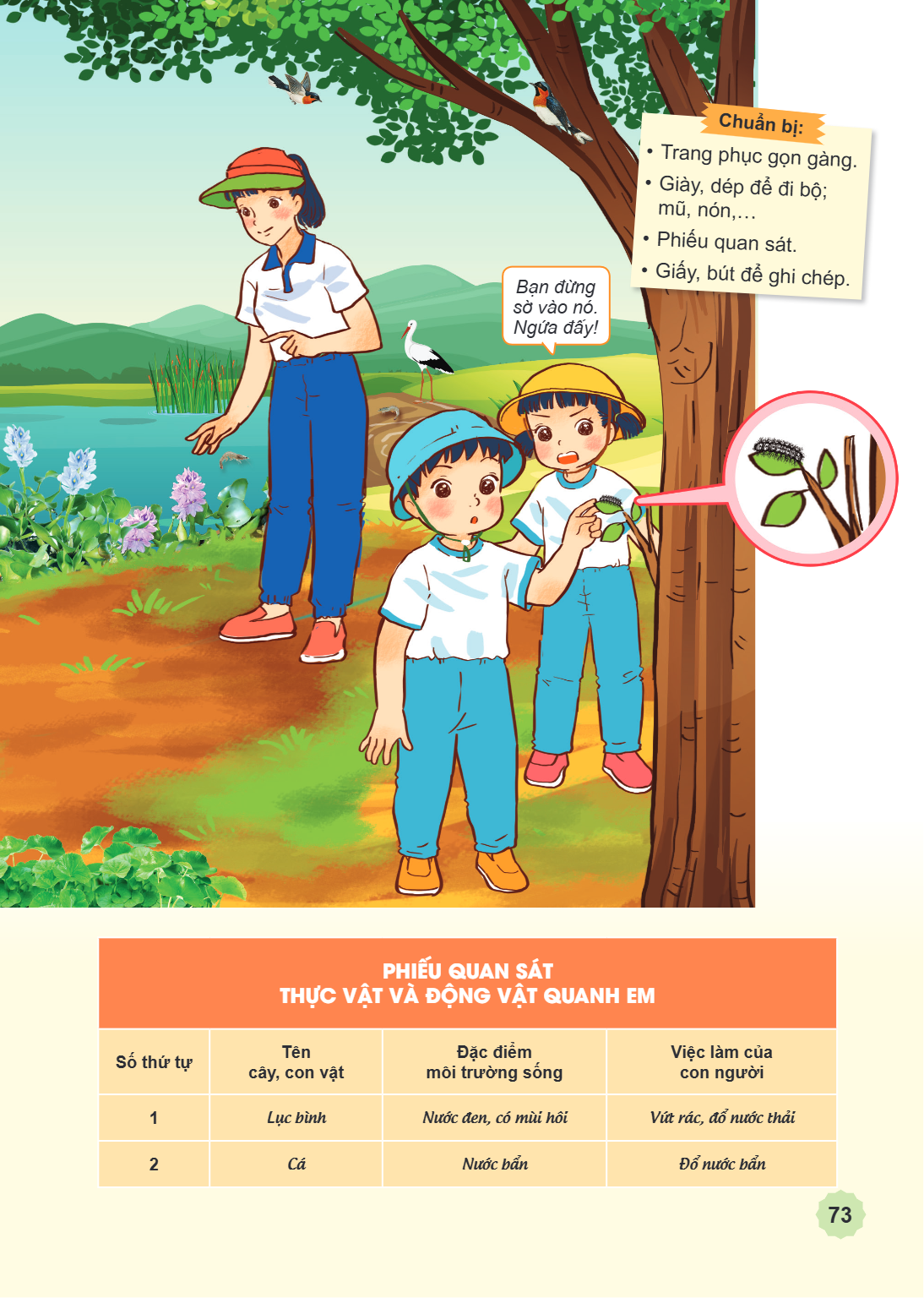 Chuẩn bị: Trang phục gọn gàng. Giày, dép để đi bộ; mũ, nón,... Phiếu quan sát. Giấy, bút để ghi chép. Bạn đừng sợ vào nó. Ngứa đấy! PHIẾU QUAN SÁT THỰC VẬT VÀ Đ