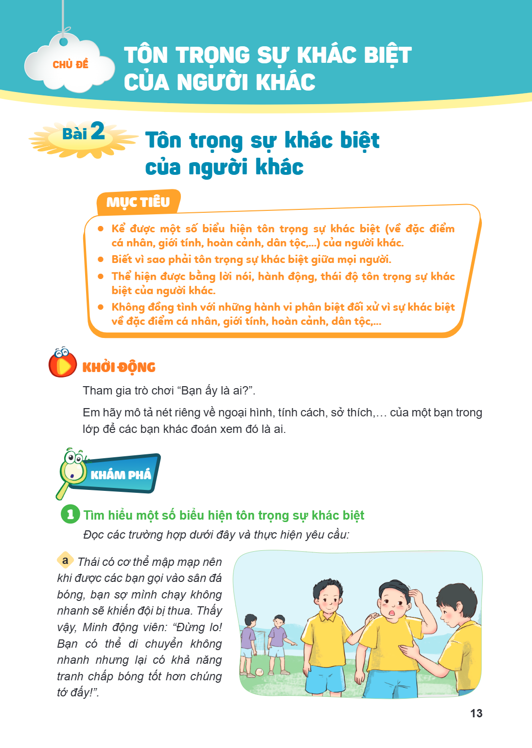 Bài 2. Tôn trọng sự khác biệt của người khác Bài 2. Tôn trọng sự khác biệt của người khác MỤC TIÊU: Kể được một số biểu hiện tôn trọng sự khác biệt (về đặc điểm