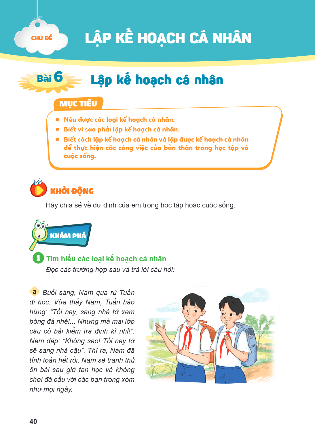 Bài 6. Lập kế hoạch cá nhân Bài 6. Lập kế hoạch cá nhân MỤC TIÊU: Nêu được các loại kế hoạch cá nhân. Biết vì sao phải lập kế hoạch cá nhân. Biết cách lập kế ho