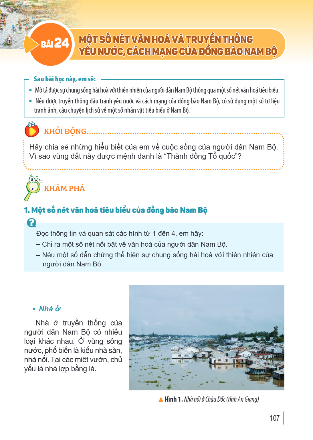 Bài 24. Một số nét văn hoá và truyền thống yêu nước, cách mạng của đồng bào Nam Bộ Sau bài học này, em sẽ: Mô tả được sự chung sống hài hoà với thiên nhiên của 