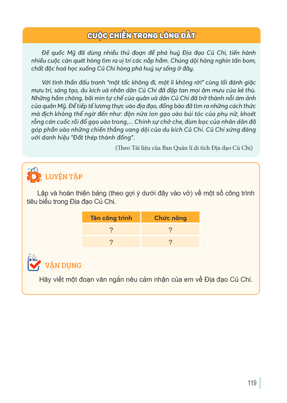CUỘC CHIẾN TRONG LÒNG ĐẤT Đế quốc Mỹ đã dùng nhiều thủ đoạn để phá huỷ Địa đạo Củ Chi, tiến hành nhiều cuộc càn quét hòng tìm ra vị trí các nắp hầm. Chúng dội h