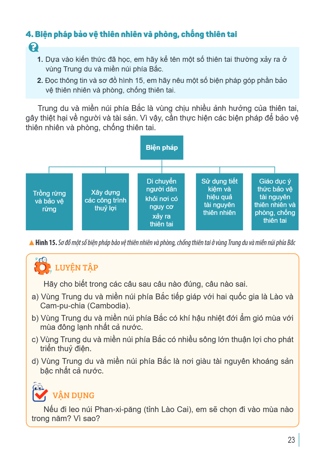 4. Biện pháp bảo vệ thiên nhiên và phòng, chống thiên tai Dựa vào kiến thức đã học, em hãy kể tên một số thiên tai thường xảy ra ở vùng Trung du và miền núi phí