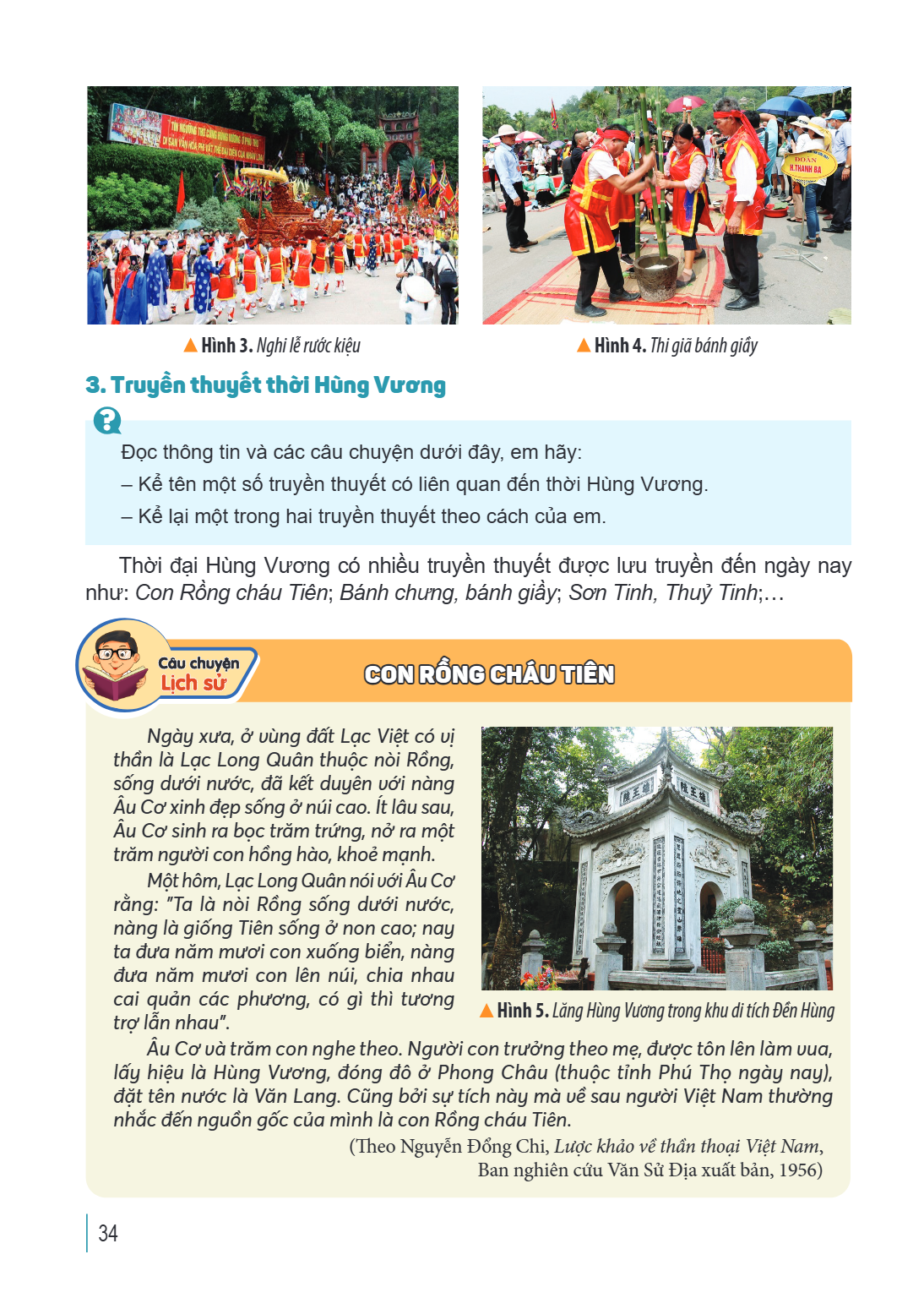 Hình 3. Nghi lễ rước kiệu Hình 4. Thi giã bánh giầy 3. Truyền thuyết thời Hùng Vương ? Đọc thông tin và các câu chuyện dưới đây, em hãy: - Kể tên một số truyền 