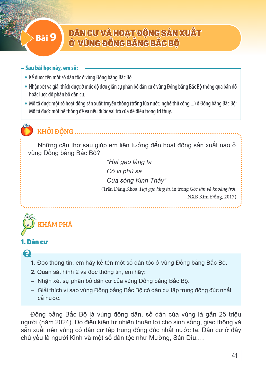 Bài 9. Dân cư và hoạt động sản xuất ở vùng Đồng bằng Bắc Bộ Sau bài học này, em sẽ: Kể được tên một số dân tộc ở vùng Đồng bằng Bắc Bộ. Nhận xét và giải thích đ