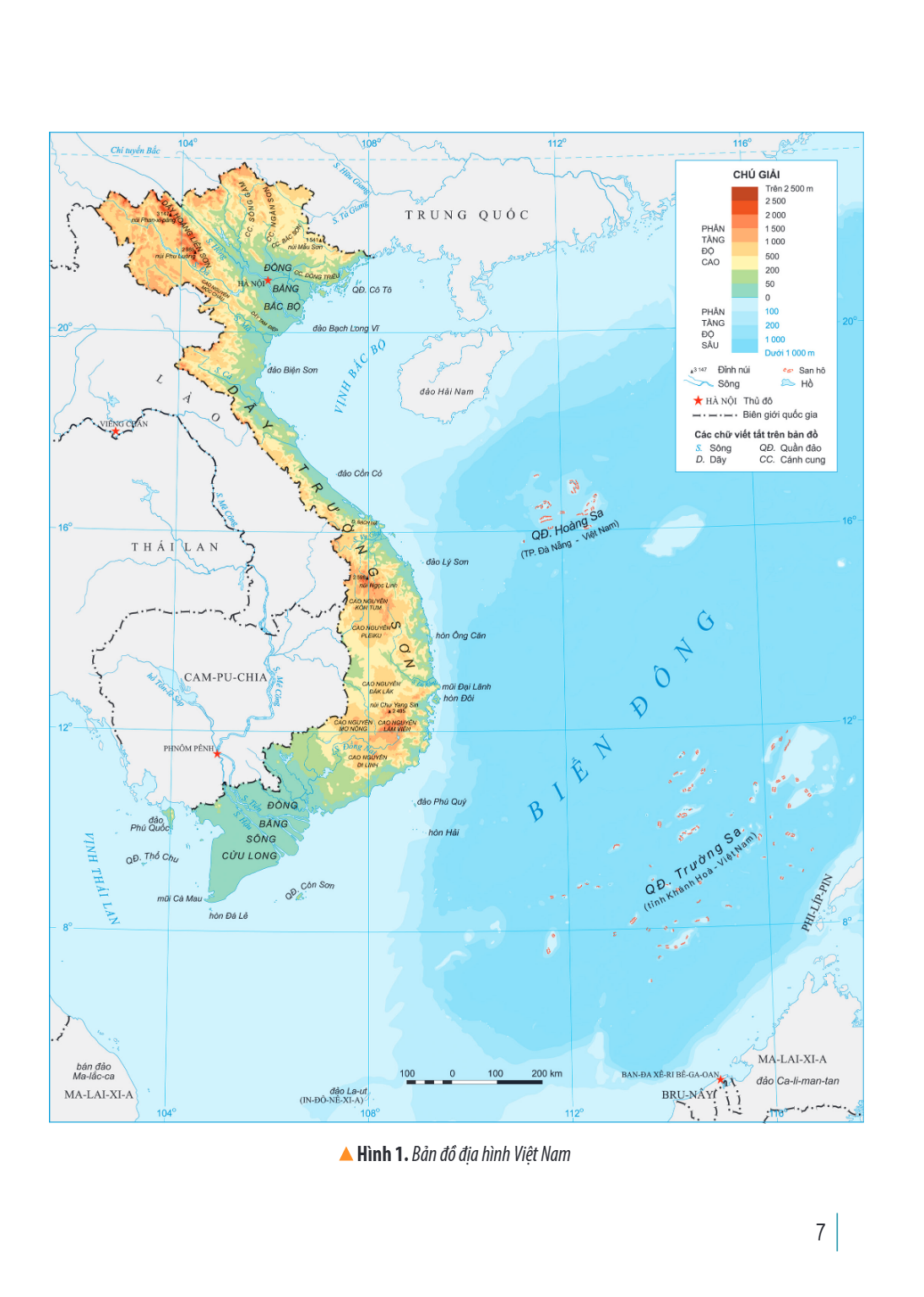 Hình 1. Bản đồ địa hình Việt Nam
