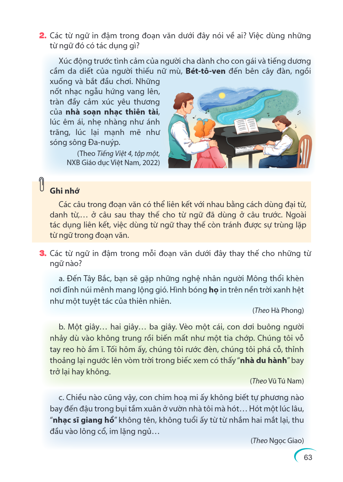 Các từ ngữ in đậm trong đoạn văn dưới đây nói về ai? Việc dùng những từ ngữ đó có tác dụng gì? Xúc động trước tình cảm của người cha dành cho con gái và tiếng d