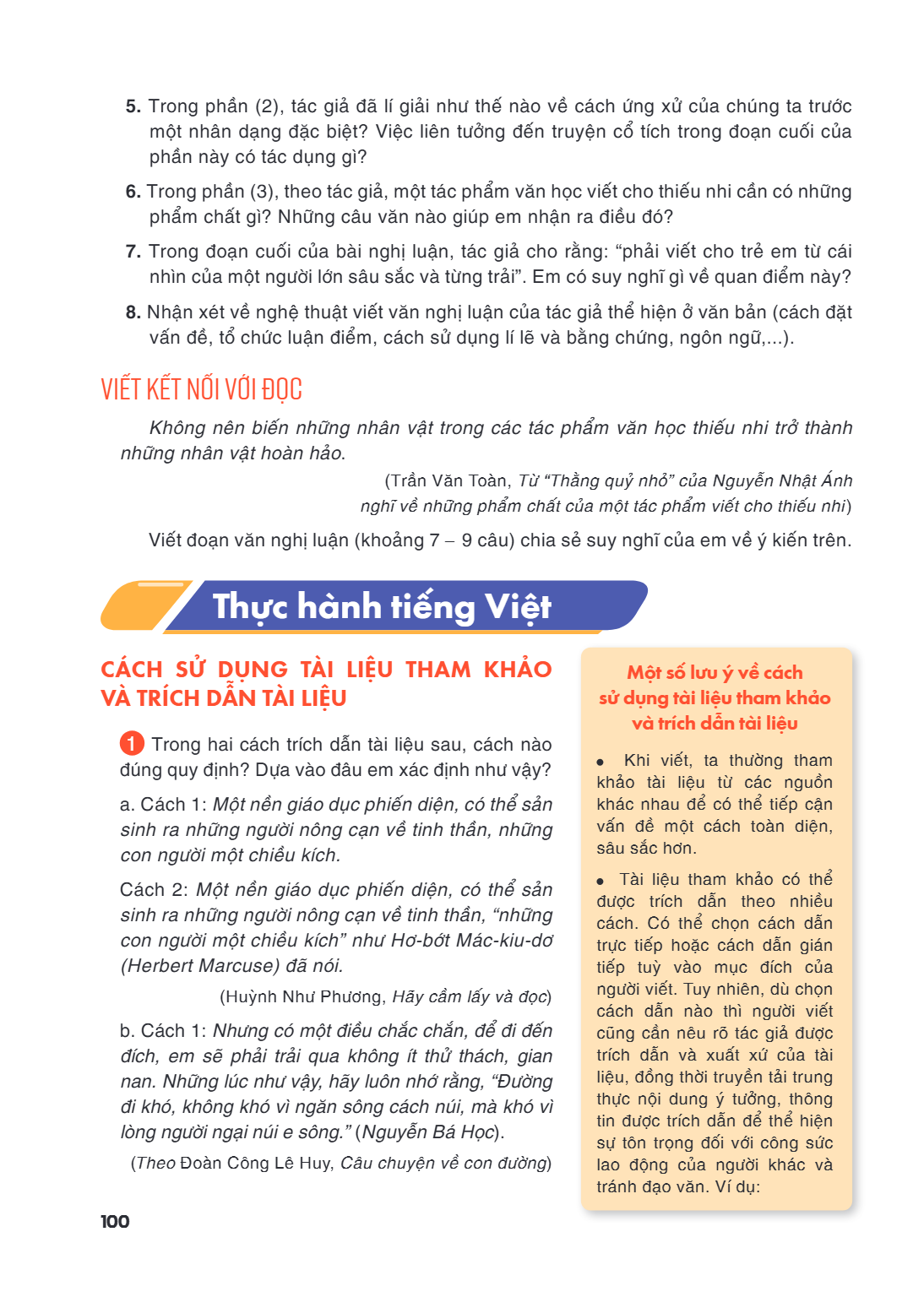 Thực hành tiếng Việt CÁCH SỬ DỤNG TÀI LIỆU THAM KHẢO VÀ TRÍCH DẪN TÀI LIỆU 1 Trong hai cách trích dẫn tài liệu sau, cách nào đúng quy định? Dựa vào đâu em xác đ