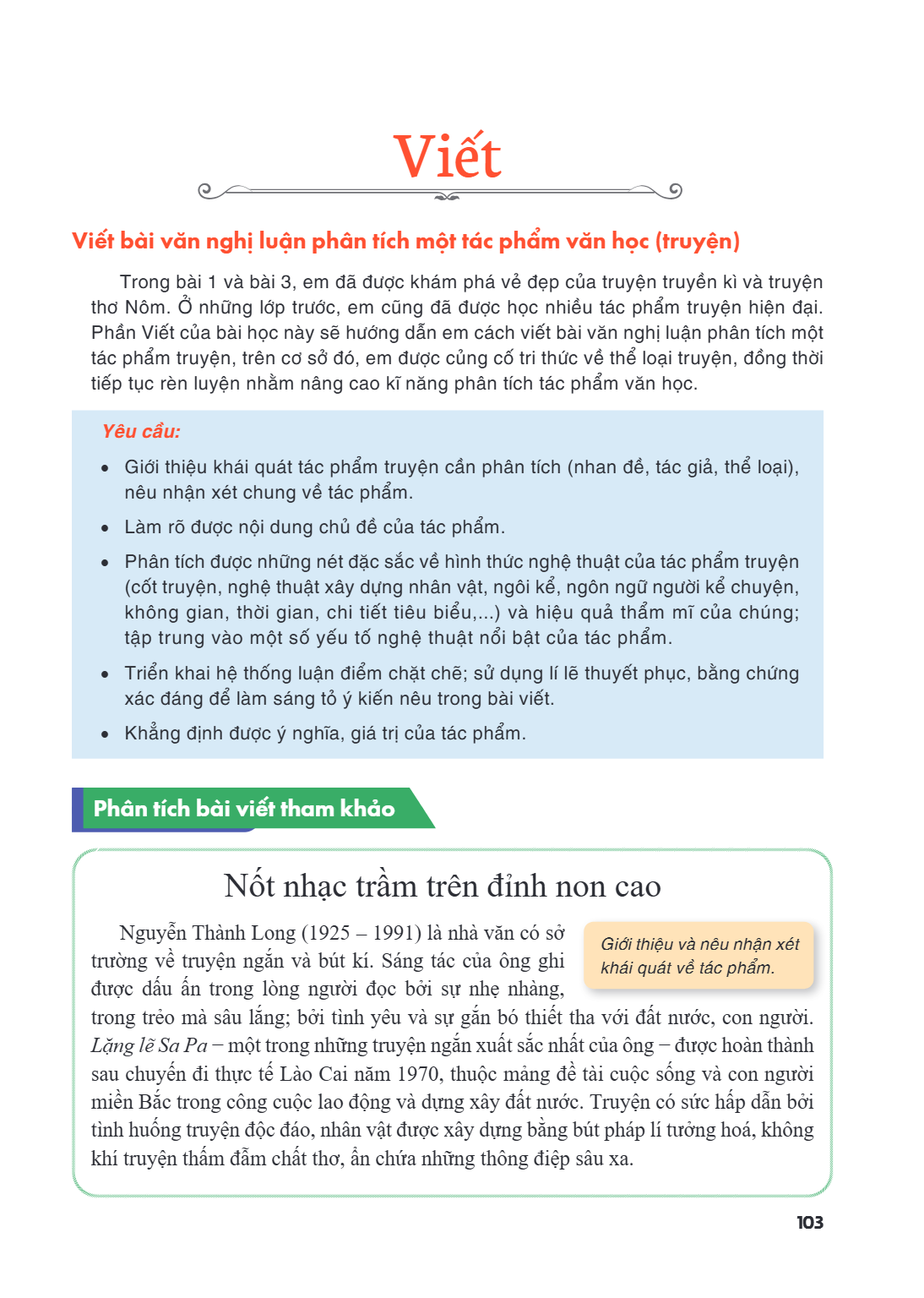 Viết Viết bài văn nghị luận phân tích một tác phẩm văn học (truyện) Trong bài 1 và bài 3, em đã được khám phá vẻ đẹp của truyện truyền kì và truyện thơ Nôm. Ở n