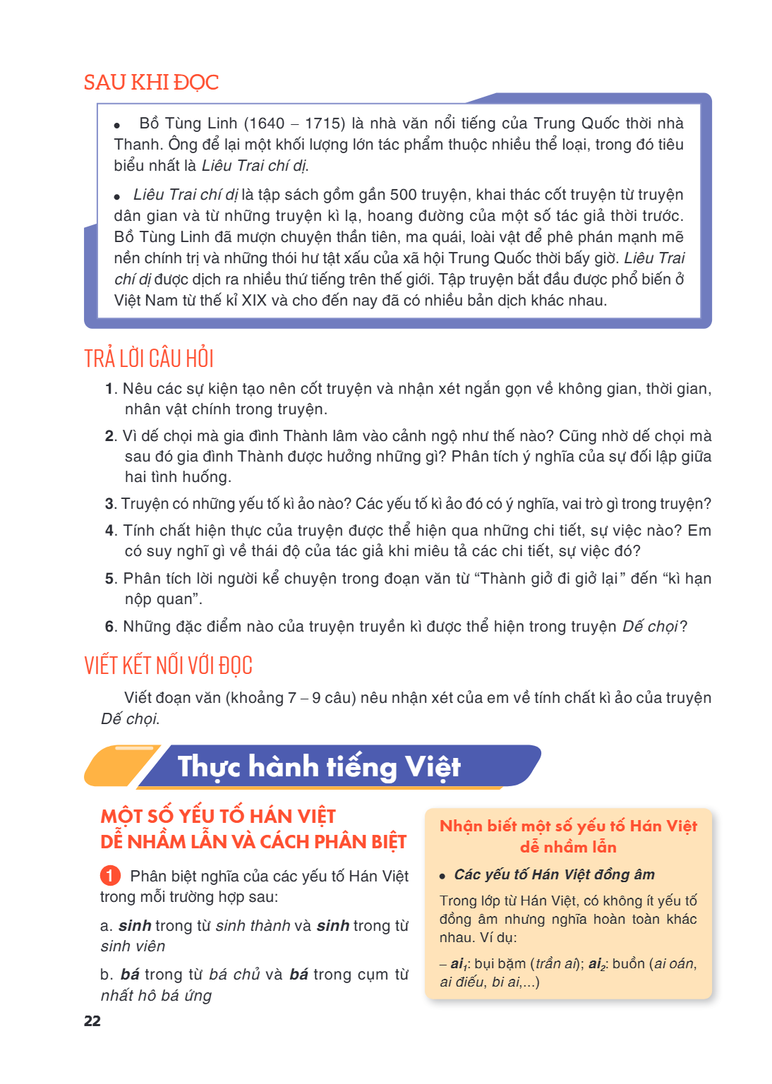 Thực hành tiếng Việt MỘT SỐ YẾU TỐ HÁN VIỆT DỄ NHẪM LẪN VÀ CÁCH PHÂN BIỆT ❶ Phân biệt nghĩa của các yếu tố Hán Việt trong mỗi trường hợp sau: a. sinh trong từ s