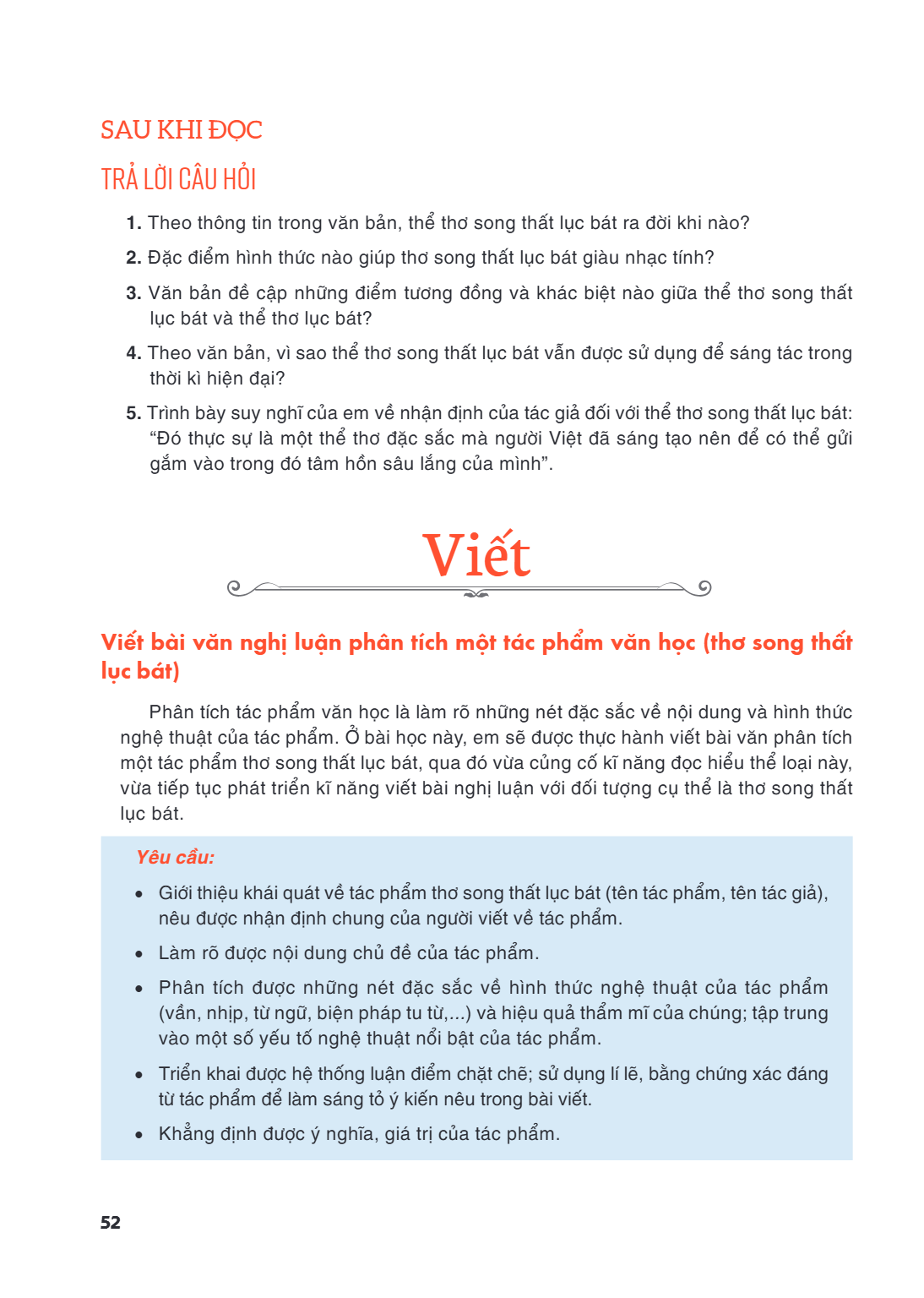 Viết Viết bài văn nghị luận phân tích một tác phẩm văn học (thơ song thất lục bát) Phân tích tác phẩm văn học là làm rõ những nét đặc sắc về nội dung và hình th