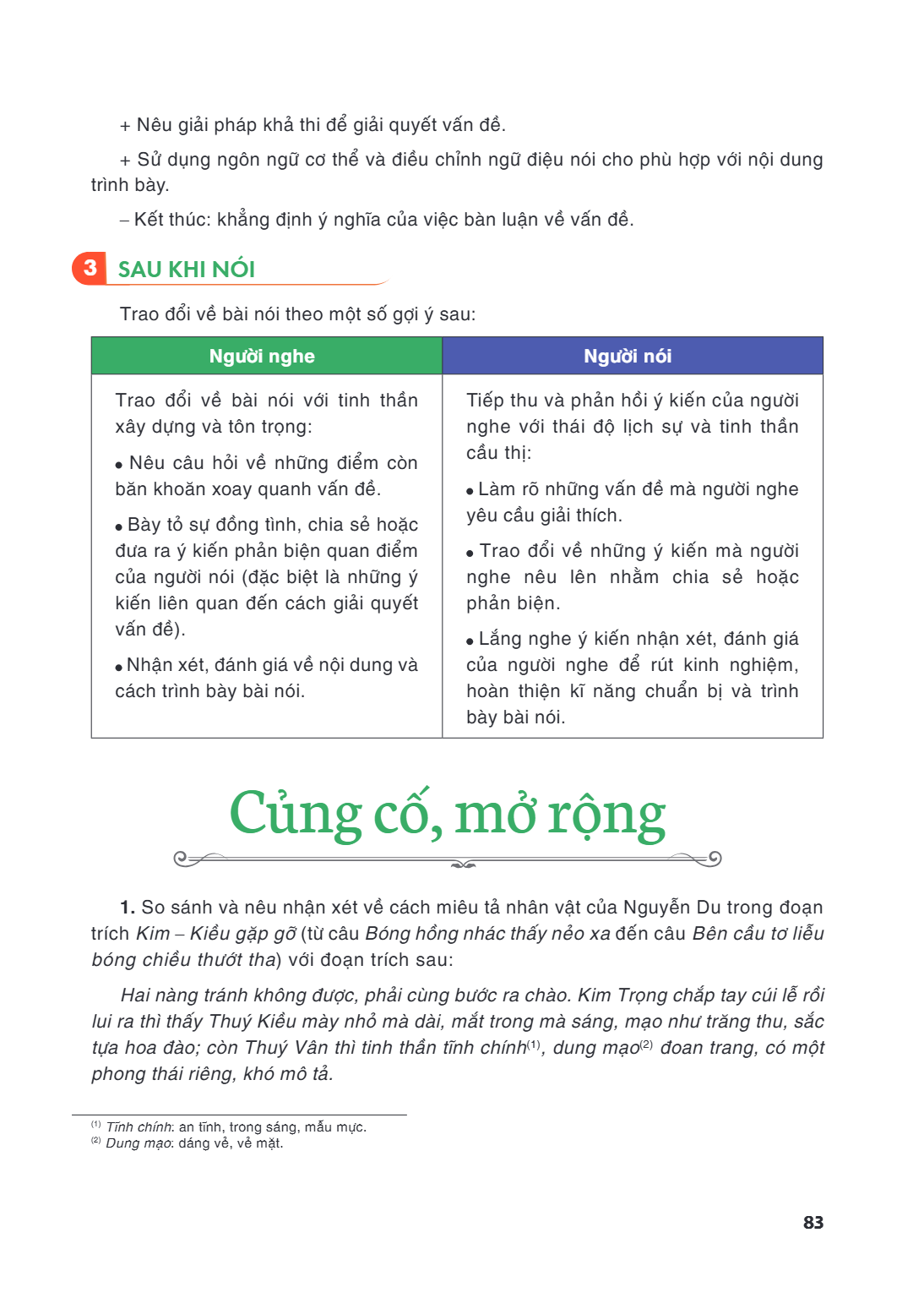 Củng cố, mở rộng So sánh và nêu nhận xét về cách miêu tả nhân vật của Nguyễn Du trong đoạn trích Kim – Kiều gặp gỡ (từ câu Bóng hồng nhác thấy nẻo xa đến câu Bê