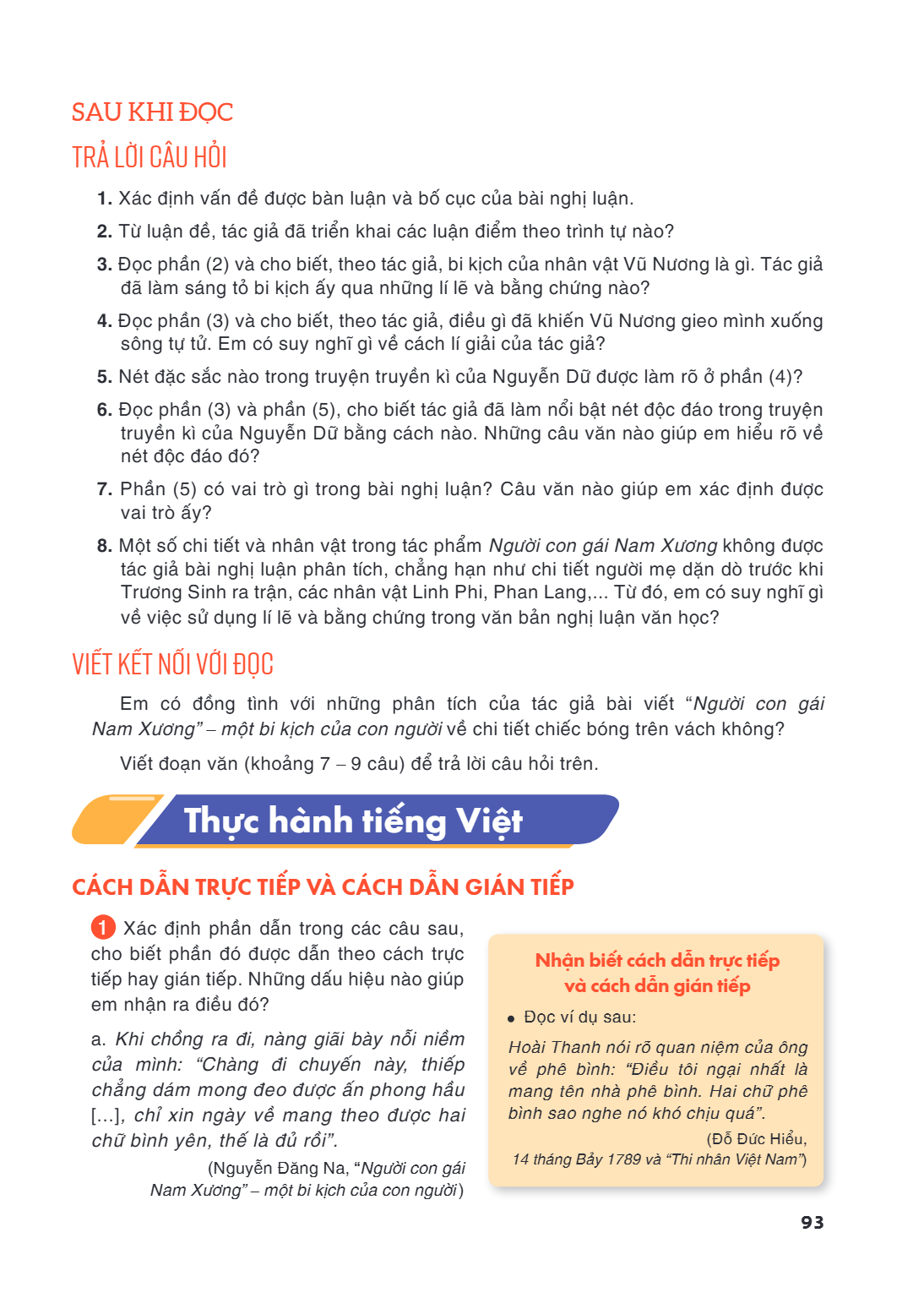 Thực hành tiếng Việt CÁCH DẪN TRỰC TIẾP VÀ CÁCH DẪN GIÁN TIẾP 1. Xác định phần dẫn trong các câu sau, cho biết phần đó được dẫn theo cách trực tiếp hay gián tiế
