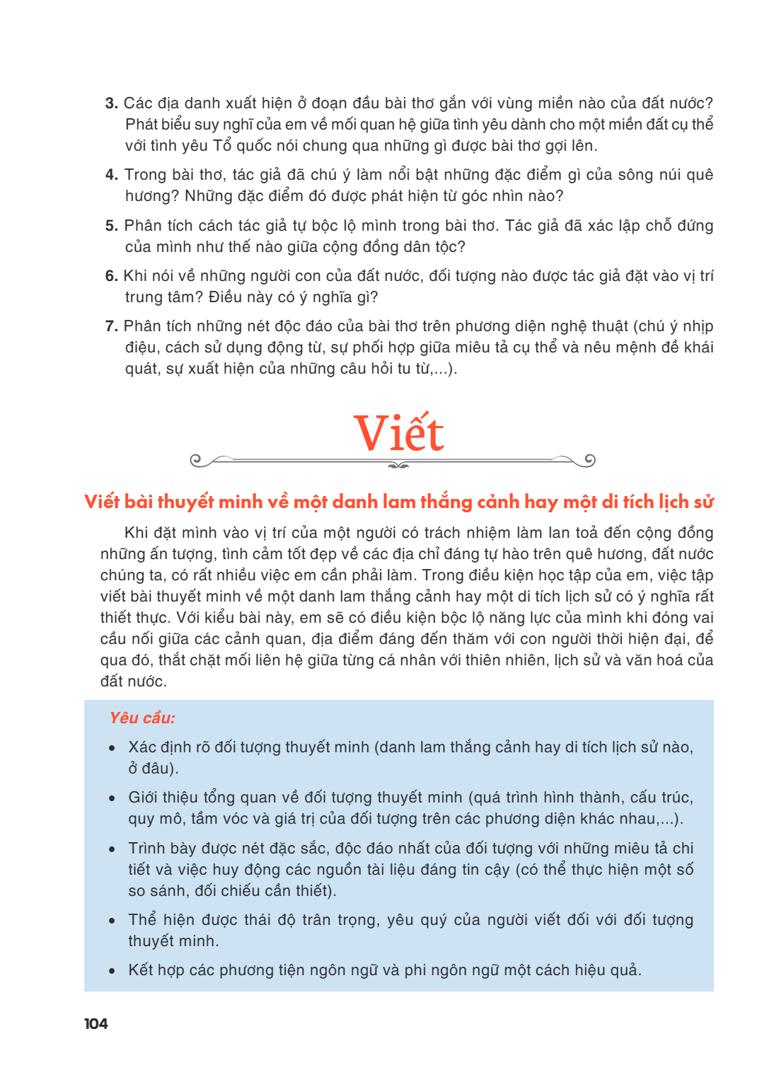 3. Các địa danh xuất hiện ở đoạn đầu bài thơ gắn với vùng miền nào của đất nước? Phát biểu suy nghĩ của em về mối quan hệ giữa tình yêu dành cho một miền đất cụ