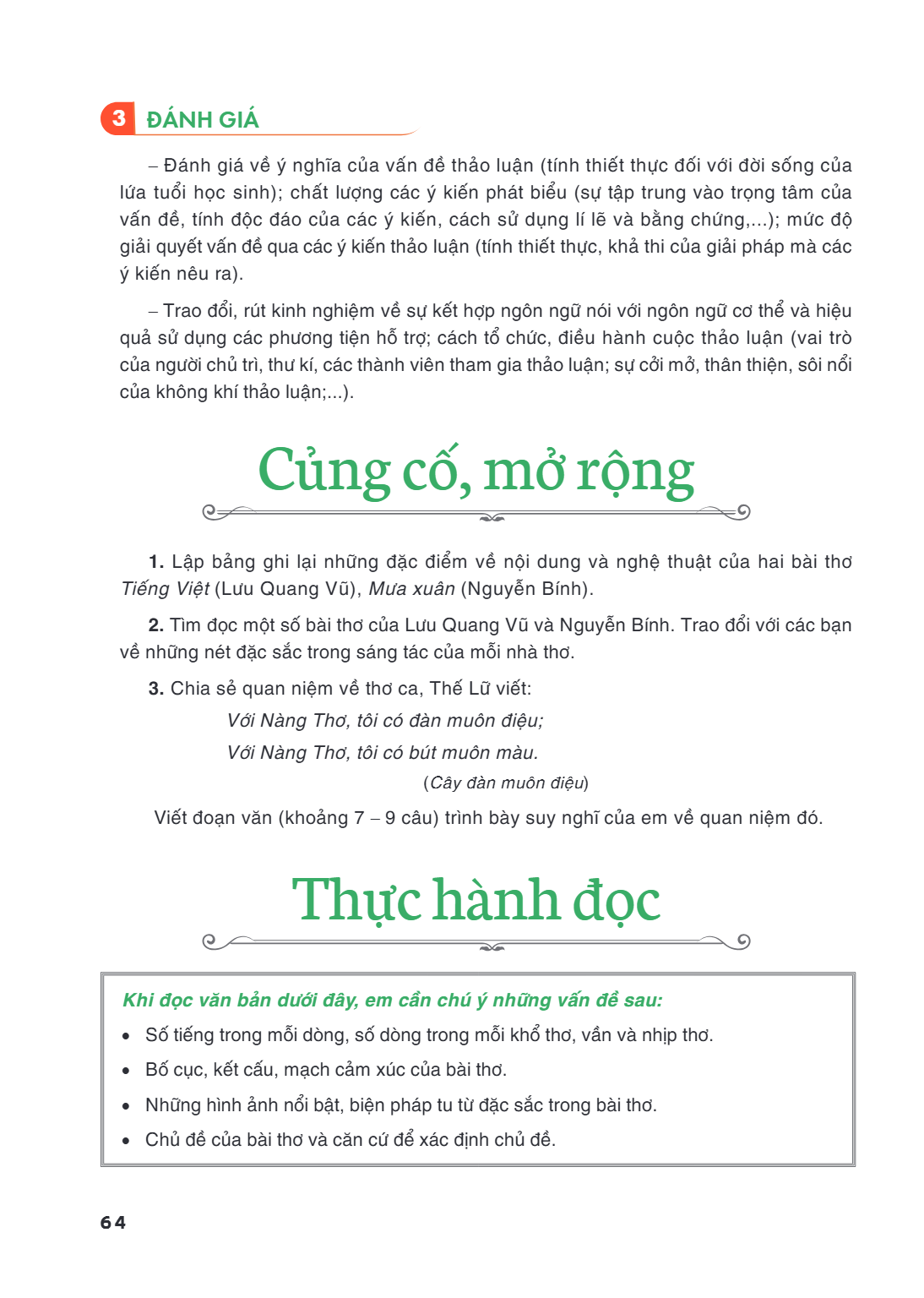 Củng cố, mở rộng Lập bảng ghi lại những đặc điểm về nội dung và nghệ thuật của hai bài thơ Tiếng Việt (Lưu Quang Vũ), Mưa xuân (Nguyễn Bính). Tìm đọc một số bài