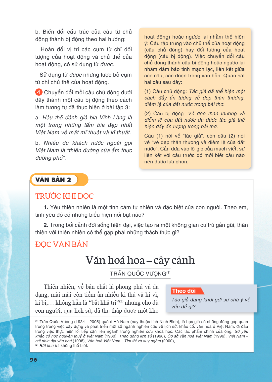 VĂN BẢN 2 TRƯỚC KHI ĐỌC Yêu thiên nhiên là một tình cảm tự nhiên và đặc biệt của con người. Theo em, tình yêu đó có những biểu hiện nổi bật nào? Trong bối cảnh 
