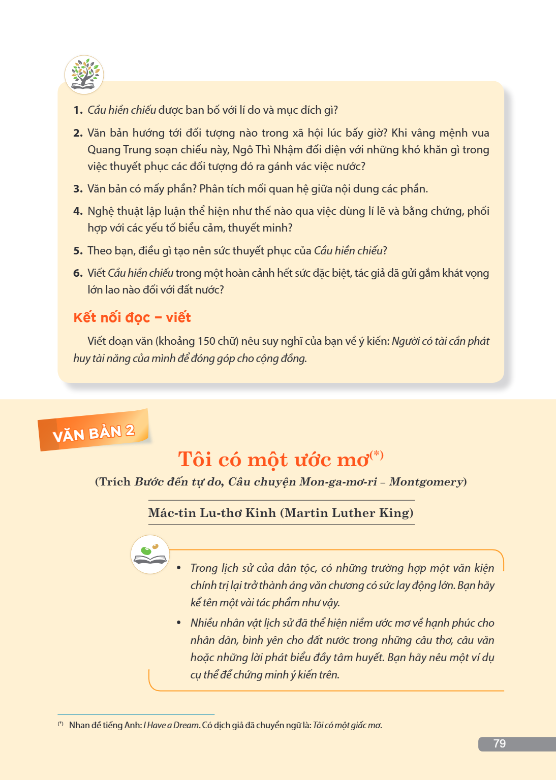 VĂN BẢN 2 Tôi có một ước mơ$^{(*)}$ (Trích Bước đến tự do, Câu chuyện Mon-ga-mơ-ri – Montgomery) Mác-tin Lu-thơ Kinh (Martin Luther King) Trong lịch sử của dân 