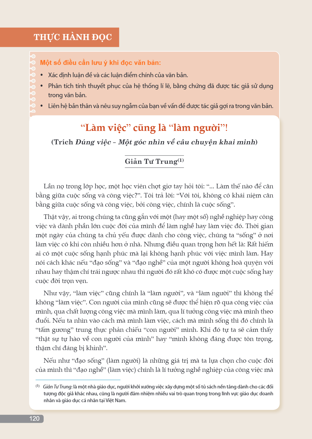 “Làm việc” cũng là “làm người”! (Giản Tư Trung) (Trích Đúng việc – Một góc nhìn về câu chuyện khai minh) Lần nọ trong lớp học, một học viên chợt giơ tay hỏi tôi