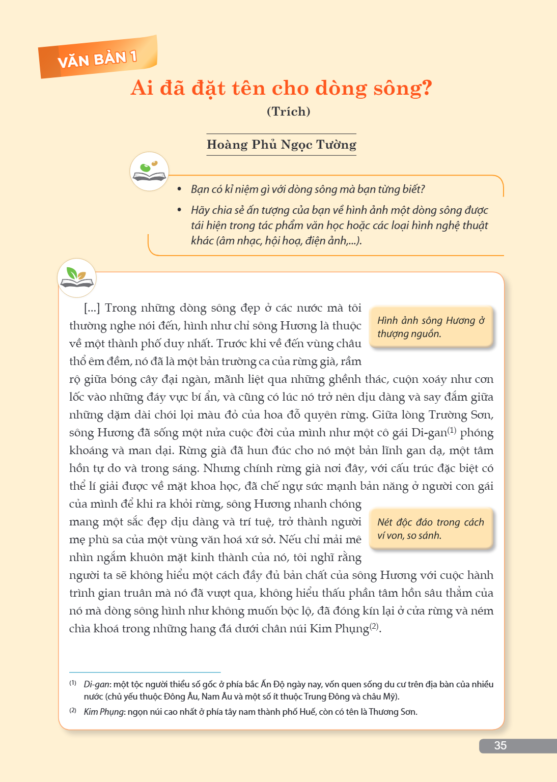 VĂN BẢN 1 Ai đã đặt tên cho dòng sông? (Trích – Hoàng Phủ Ngọc Tường) (Trích) Hoàng Phủ Ngọc Tường Bạn có kỉ niệm gì với dòng sông mà bạn từng biết? Hãy chia sẻ