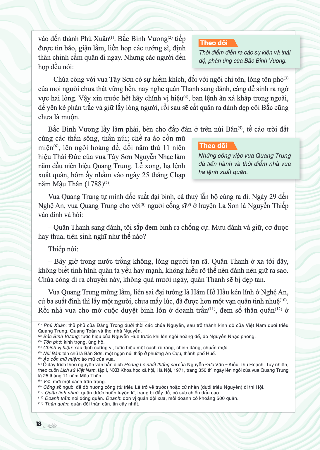 vào đến thành Phú Xuân⁽¹⁾. Bắc Bình Vương⁽²⁾ tiếp được tin báo, giận lắm, liền họp các tướng sĩ, định thân chinh cầm quân đi ngay. Nhưng các người đến họp đều n