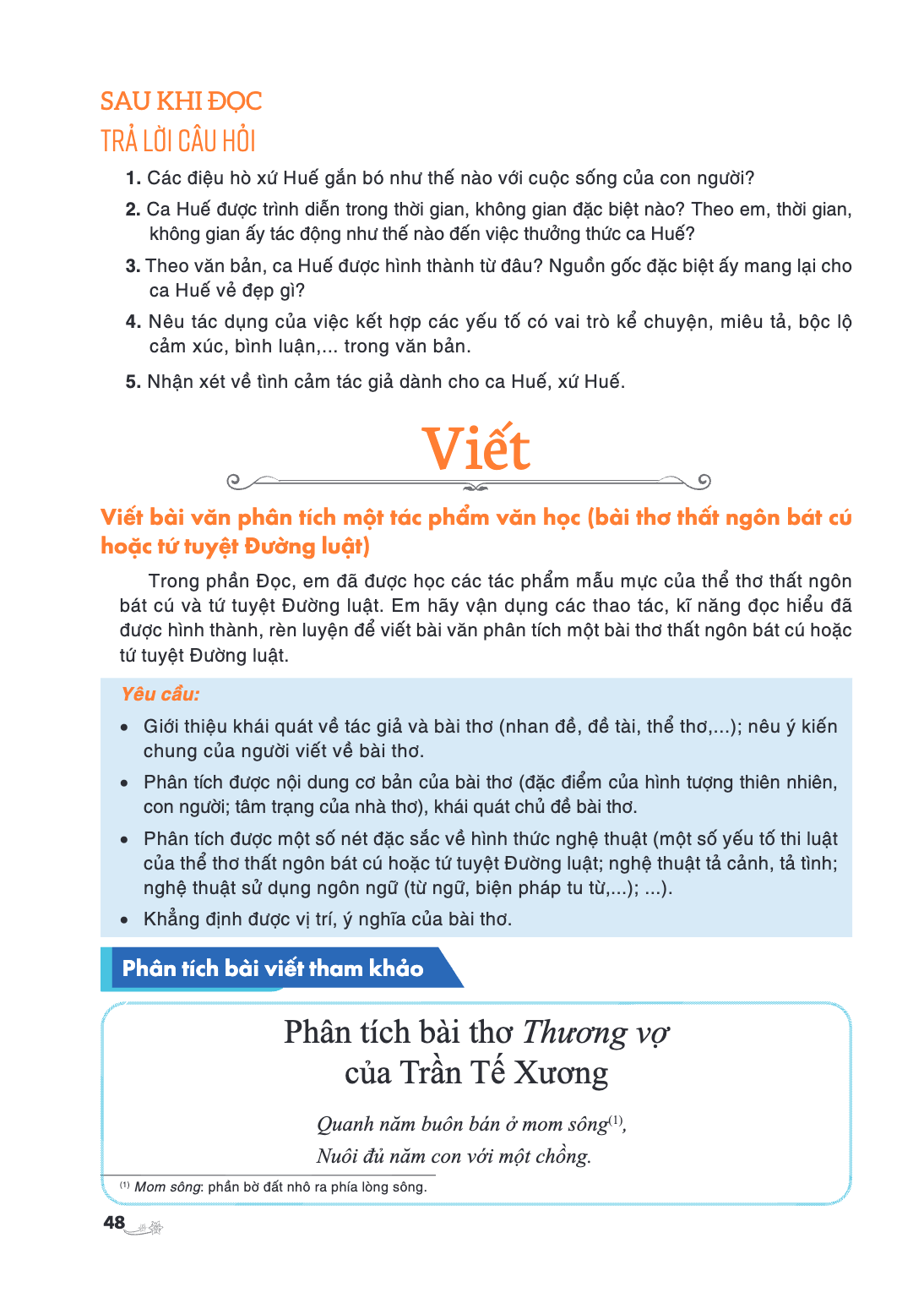 Viết Viết bài văn phân tích một tác phẩm văn học (bài thơ thất ngôn bát cú hoặc tứ tuyệt Đường luật) Trong phần Đọc, em đã được học các tác phẩm mẫu mực của thể