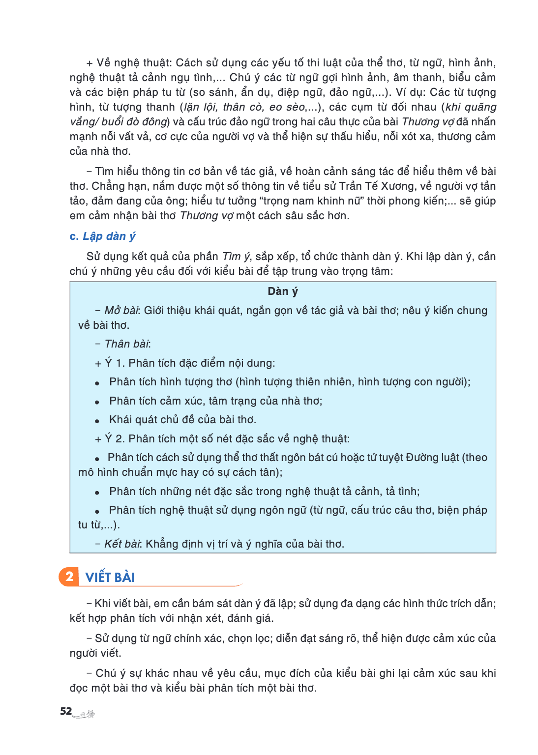 Về nghệ thuật: Cách sử dụng các yếu tố thi luật của thể thơ, từ ngữ, hình ảnh, nghệ thuật tả cảnh ngụ tình,... Chú ý các từ ngữ gợi hình ảnh, âm thanh, biểu cảm