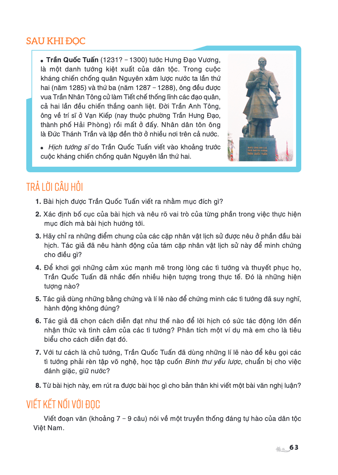 SAU KHI ĐỌC Trần Quốc Tuấn (1231? - 1300) tước Hưng Đạo Vương, là một danh tướng kiệt xuất của dân tộc. Trong cuộc kháng chiến chống quân Nguyên xâm lược nước t