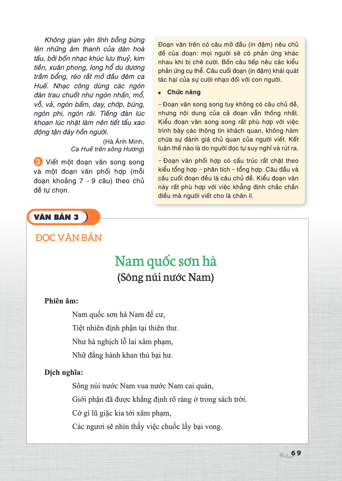 VĂN BẢN 3 ĐỌC VĂN BẢN Nam quốc sơn hà (Sông núi nước Nam) Phiên âm: Nam quốc sơn hà Nam đế cư, Tiệt nhiên định phận tại thiên thư. Như hà nghịch lỗ lai xâm phạm