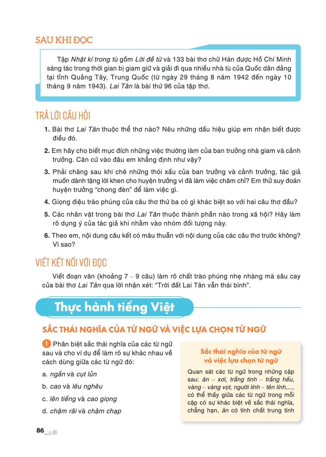 Thực hành tiếng Việt SẮC THÁI NGHĨA CỦA TỪ NGỮ VÀ VIỆC LỰA CHỌN TỪ NGỮ 1 Phân biệt sắc thái nghĩa của các từ ngữ sau và cho ví dụ để làm rõ sự khác nhau về cách