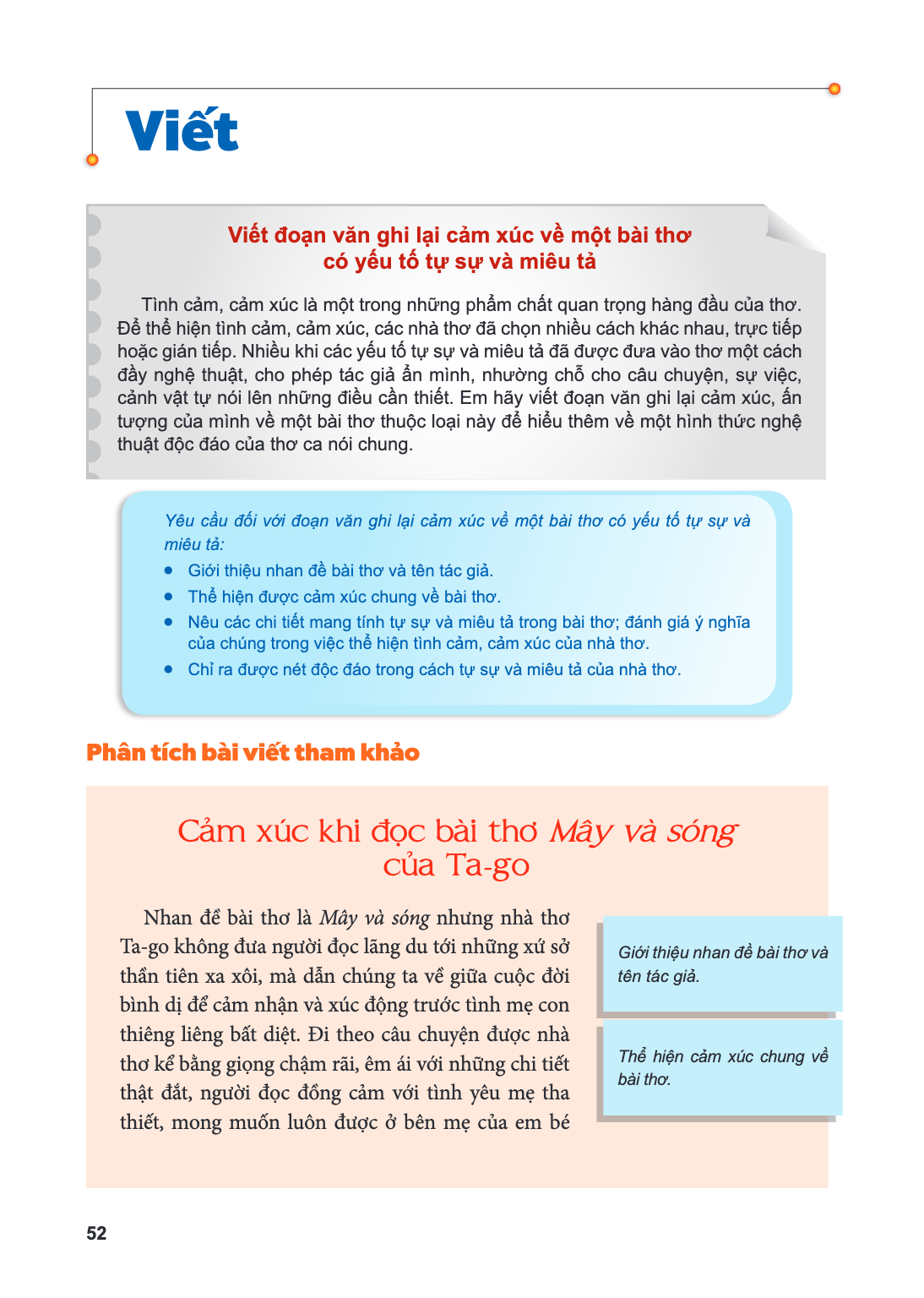Viết Viết đoạn văn ghi lại cảm xúc về một bài thơ có yếu tố tự sự và miêu tả Tình cảm, cảm xúc là một trong những phẩm chất quan trọng hàng đầu của thơ. Để thể 
