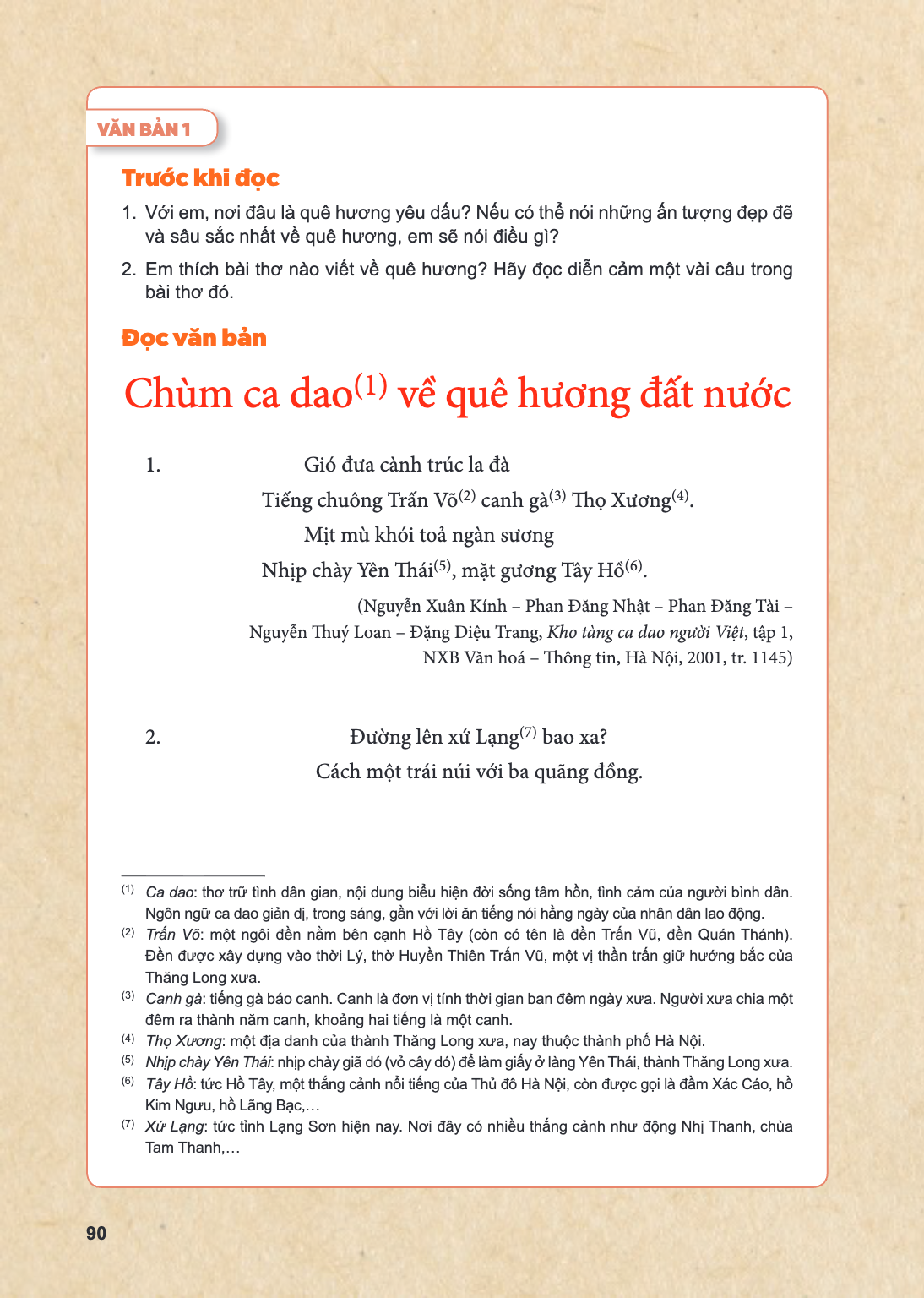 VĂN BẢN 1 Trước khi đọc Với em, nơi đâu là quê hương yêu dấu? Nếu có thể nói những ấn tượng đẹp đẽ và sâu sắc nhất về quê hương, em sẽ nói điều gì? Em thích bài