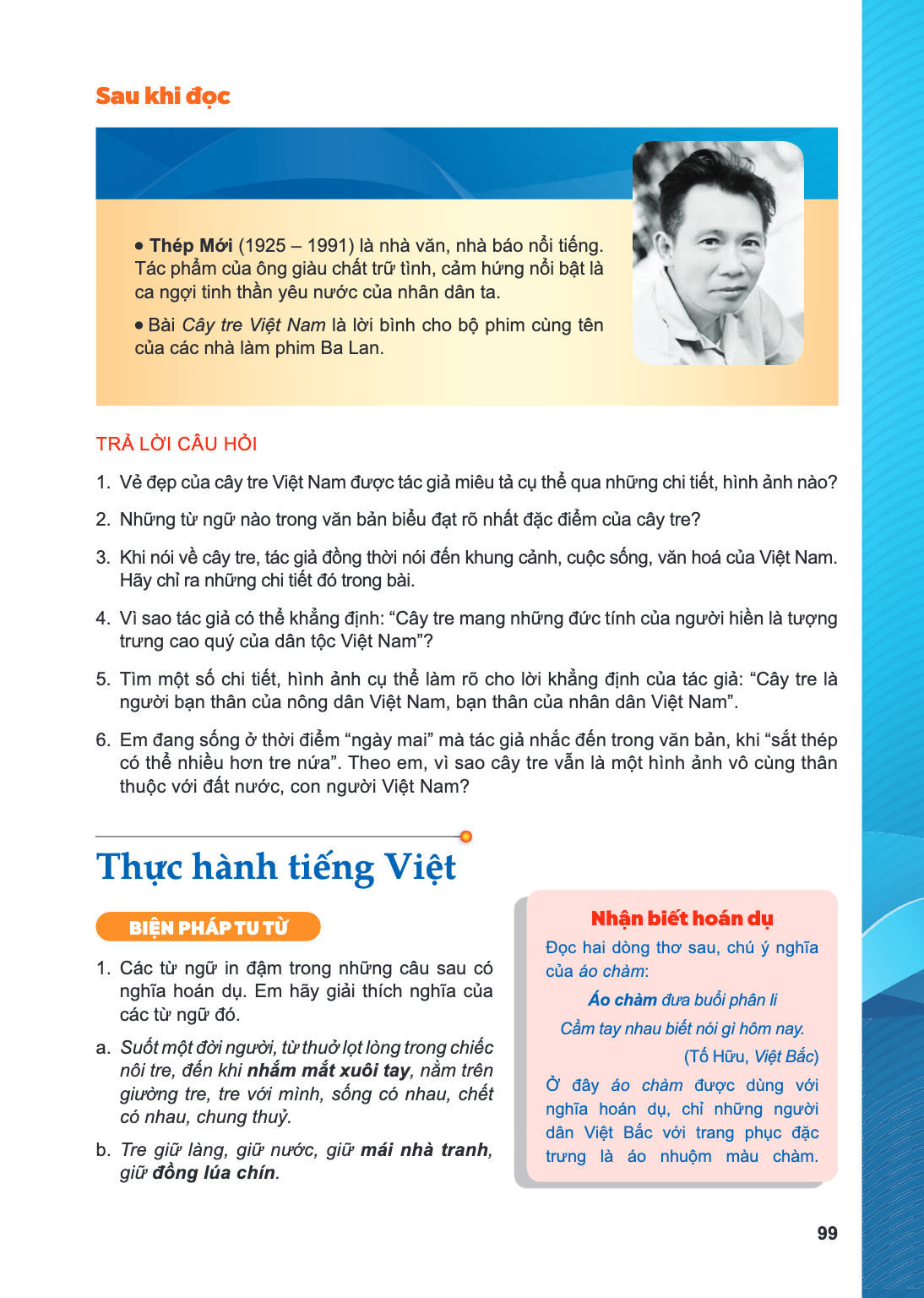 Thực hành tiếng Việt BIỆN PHÁP TU TỪ Các từ ngữ in đậm trong những câu sau có nghĩa hoán dụ. Em hãy giải thích nghĩa của các từ ngữ đó. a. Suốt một đời người, t