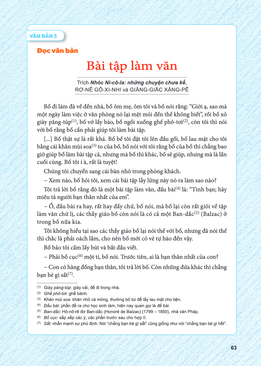 VĂN BẢN 3 Đọc văn bản Bài tập làm văn (trích Nhóc Ni-cô-la: những chuyện chưa kể, Rơ-nê Gô-xi-nhi và Giăng-giắc Xăng-pê) Trích Nhóc Ni-cô-la: những chuyện chưa 