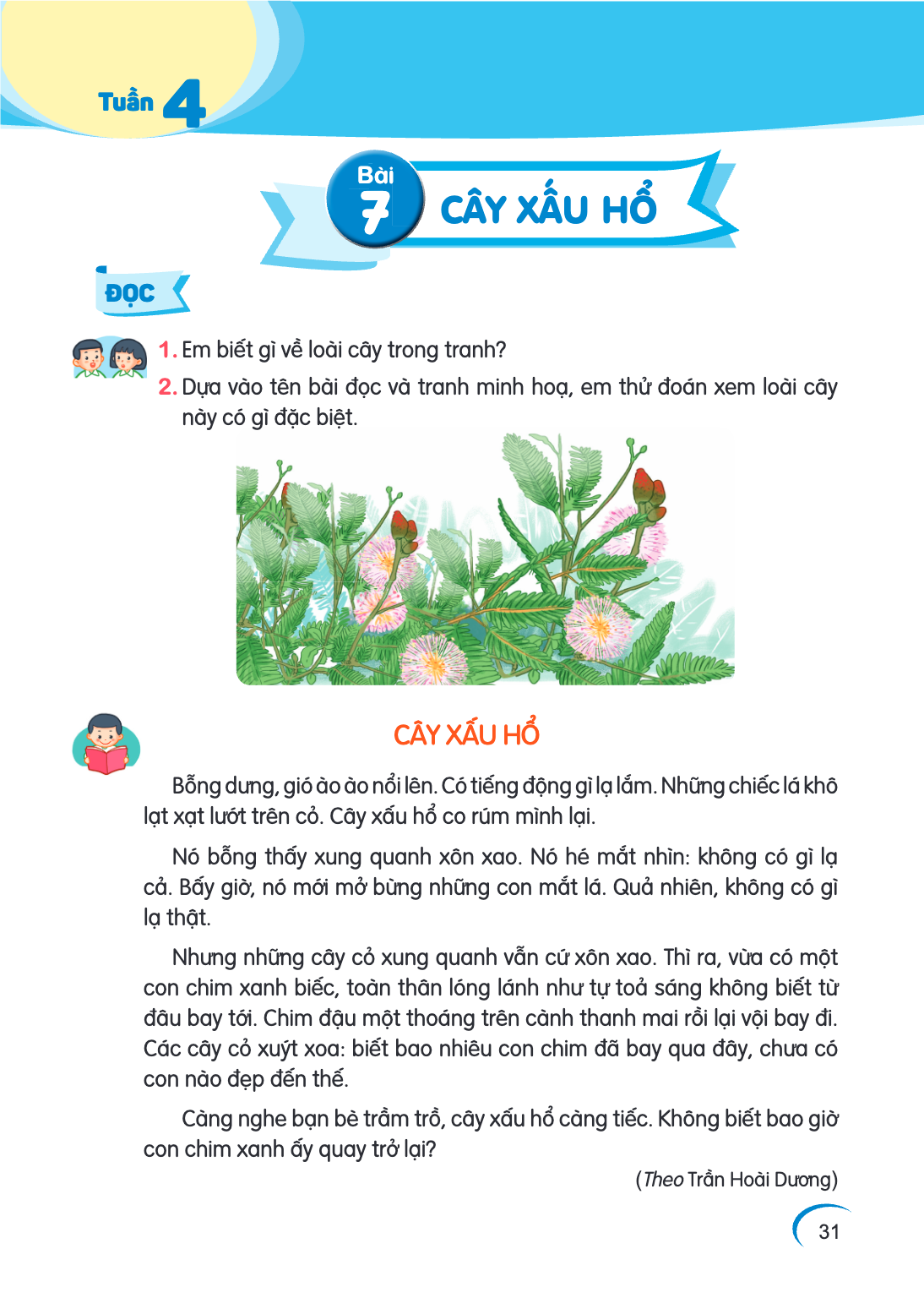 Tuần 4 Bài 7. Bài 7 ĐỌC Em biết gì về loài cây trong tranh? Dựa vào tên bài đọc và tranh minh hoạ, em thử đoán xem loài cây này có gì đặc biệt. CÂY XẤU HỔ Bỗng 