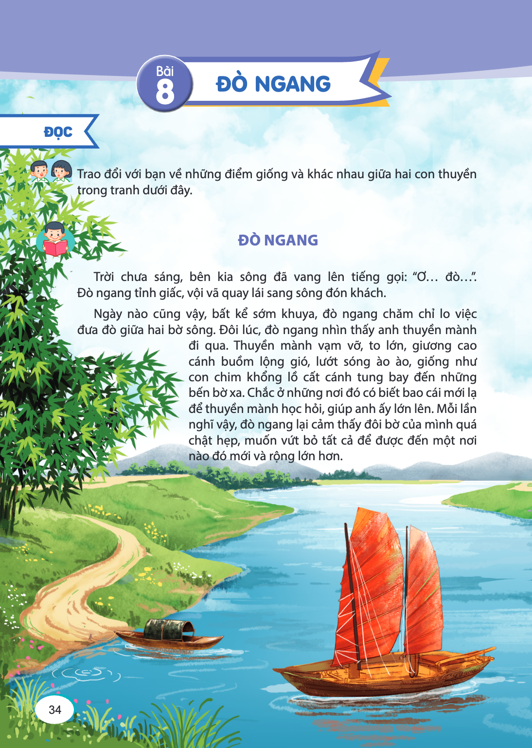 Bài 8. Bài 8 ĐỌC Trao đổi với bạn về những điểm giống và khác nhau giữa hai con thuyền trong tranh dưới đây. ĐÒ NGANG Trời chưa sáng, bên kia sông đã vang lên t