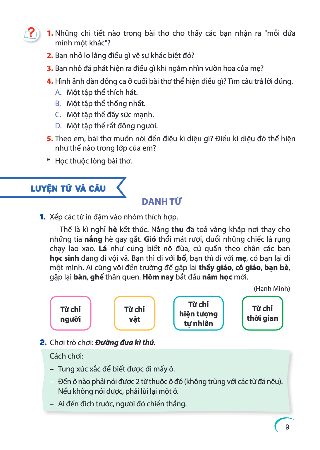 Những chi tiết nào trong bài thơ cho thấy các bạn nhận ra "mỗi đứa mình một khác"? Bạn nhỏ lo lắng điều gì về sự khác biệt đó? Bạn nhỏ đã phát hiện ra điều gì k
