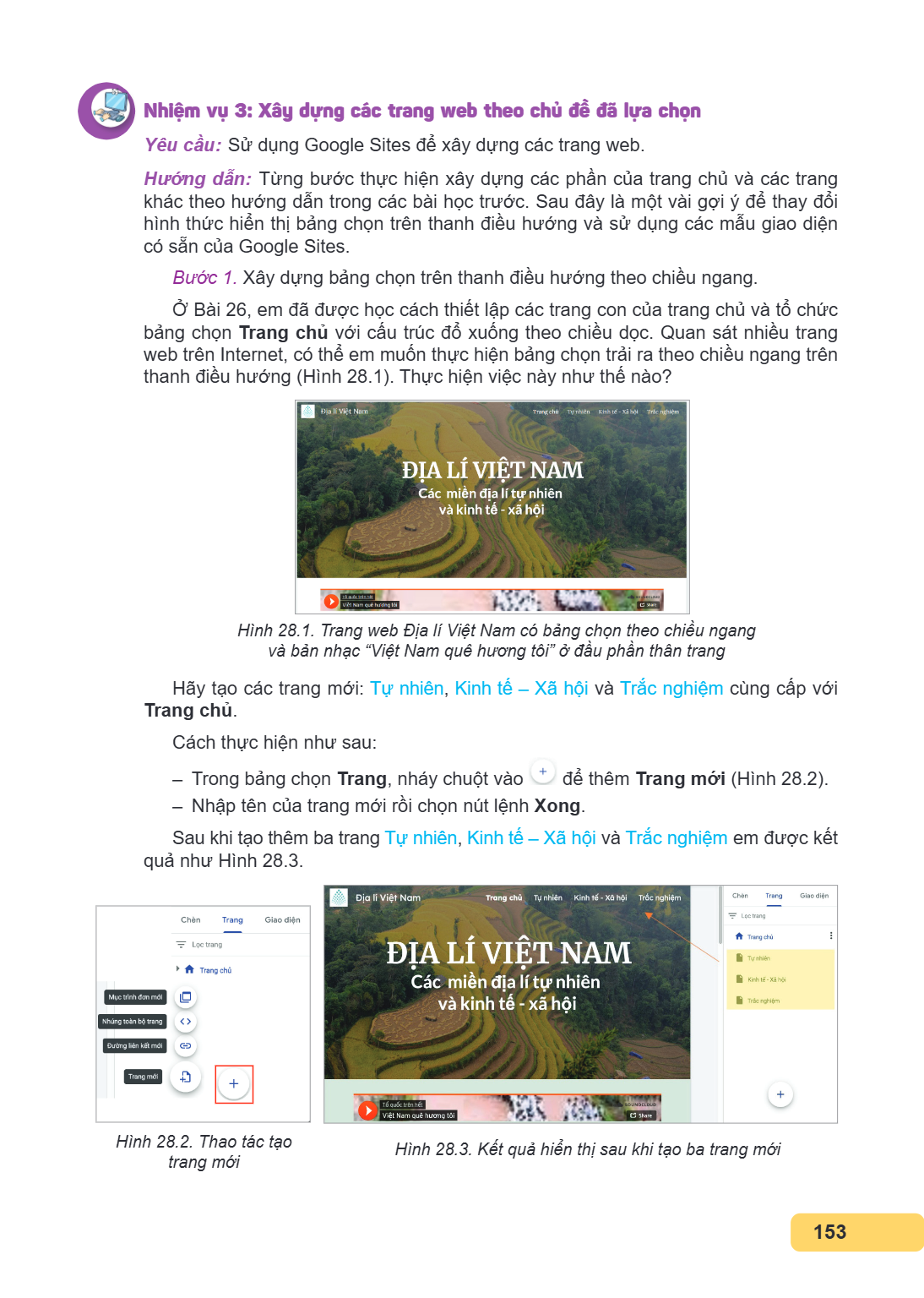 Nhiệm vụ 3: Xây dựng các trang web theo chủ đề đã lựa chọn Yêu cầu: Sử dụng Google Sites để xây dựng các trang web. Hướng dẫn: Từng bước thực hiện xây dựng các 
