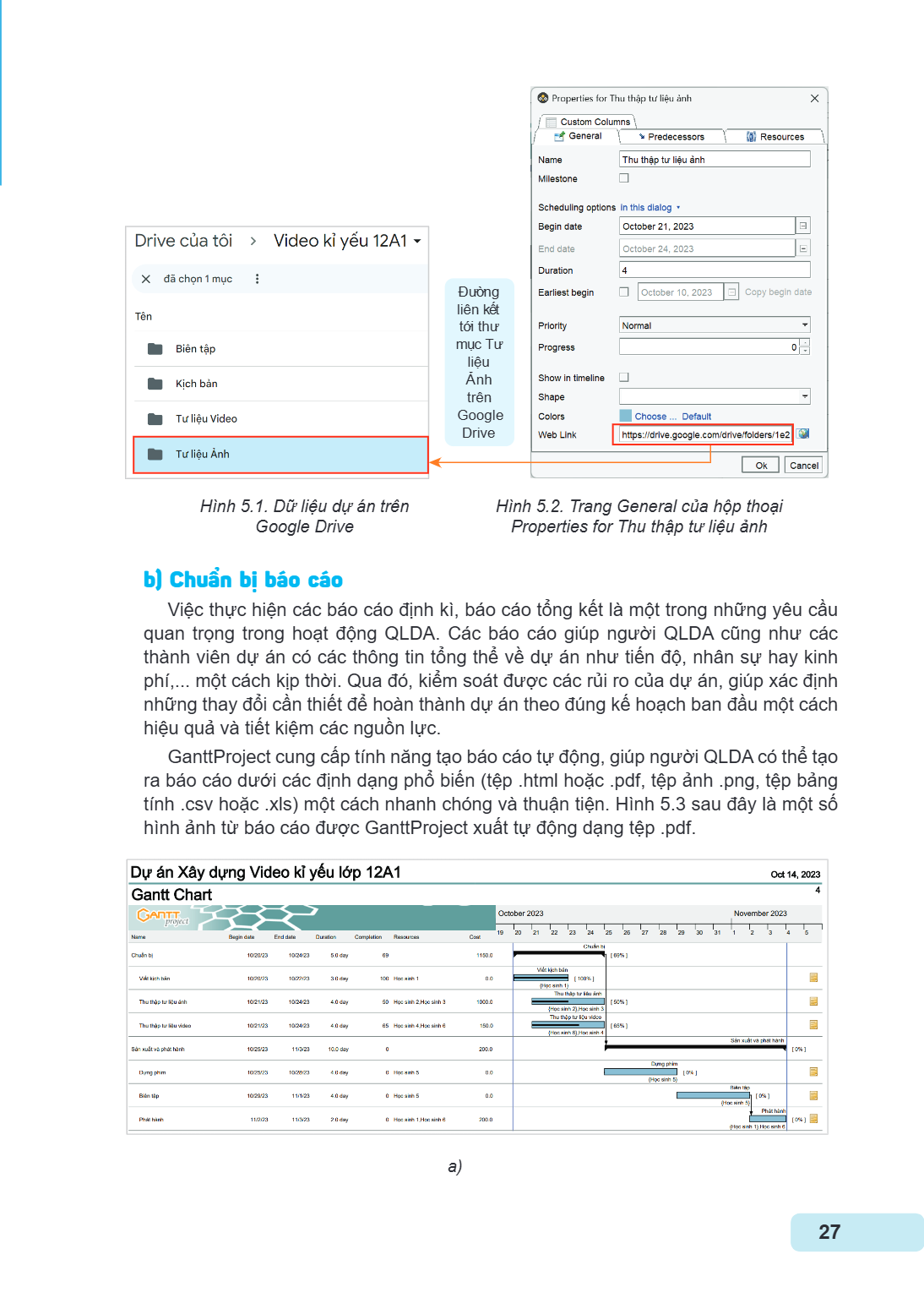 Đường liên kết tới thư mục Tư liệu Ảnh trên Google Drive Hình 5.1. Dữ liệu dự án trên Hình 5.2. Trang General của hộp thoại Google Drive Properties for Thu thập